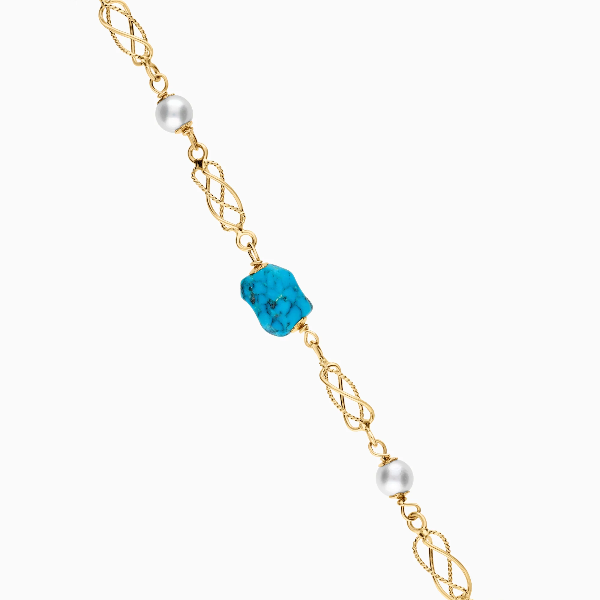 Gemstone bracelet with pearls and turquoise 6.13g 18K gold