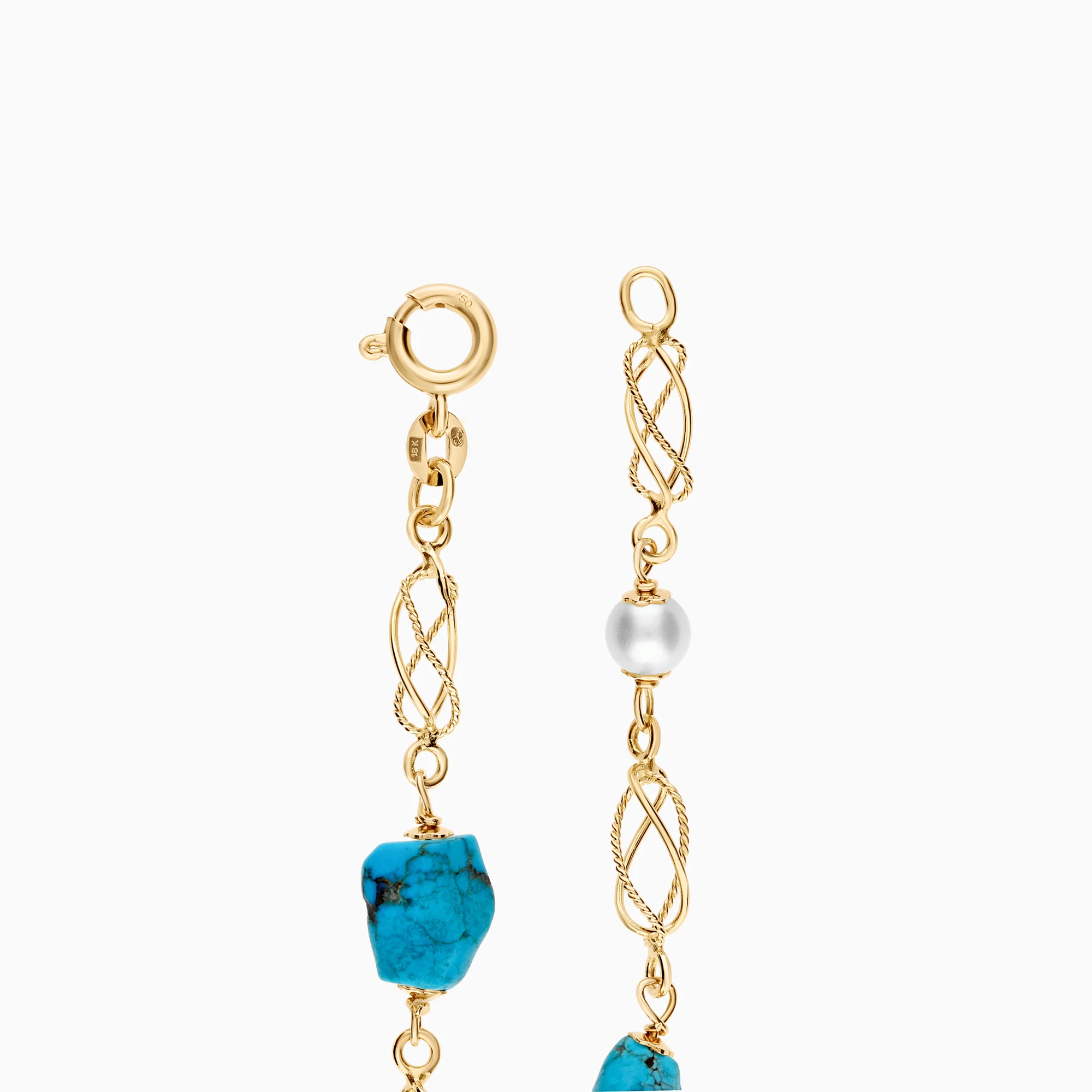 Gemstone bracelet with pearls and turquoise 6.13g 18K gold - Image 2