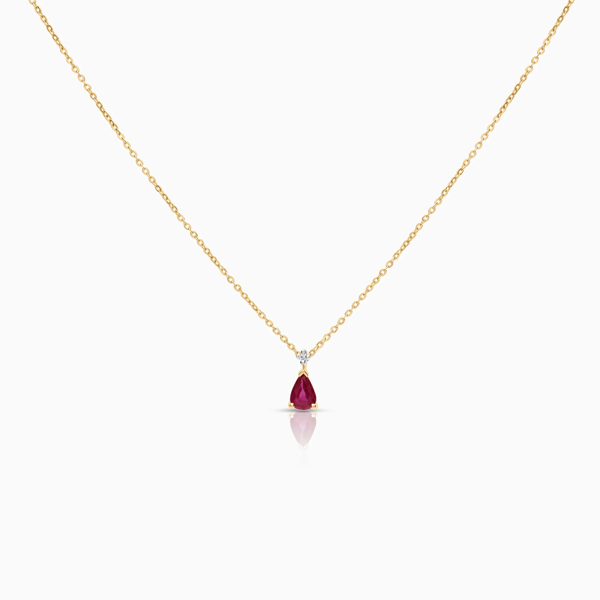 Gemstone necklace pear-cut ruby with diamonds 0.01ct 18K gold