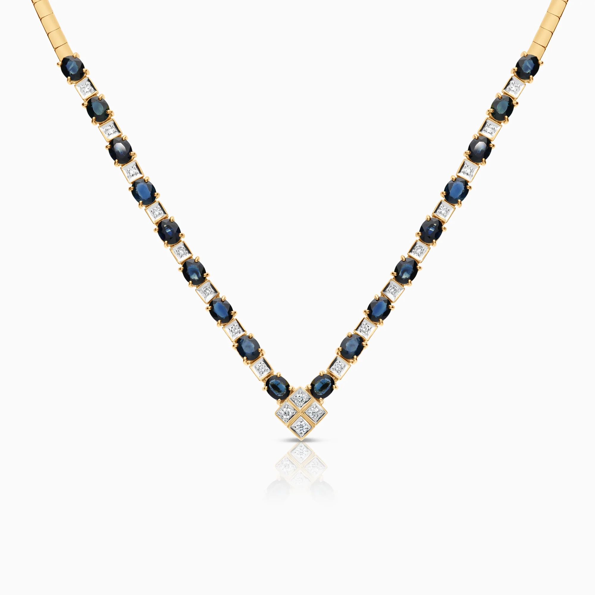 Gemstone necklace sapphires and diamonds 0.28ct 29.97g 18K gold