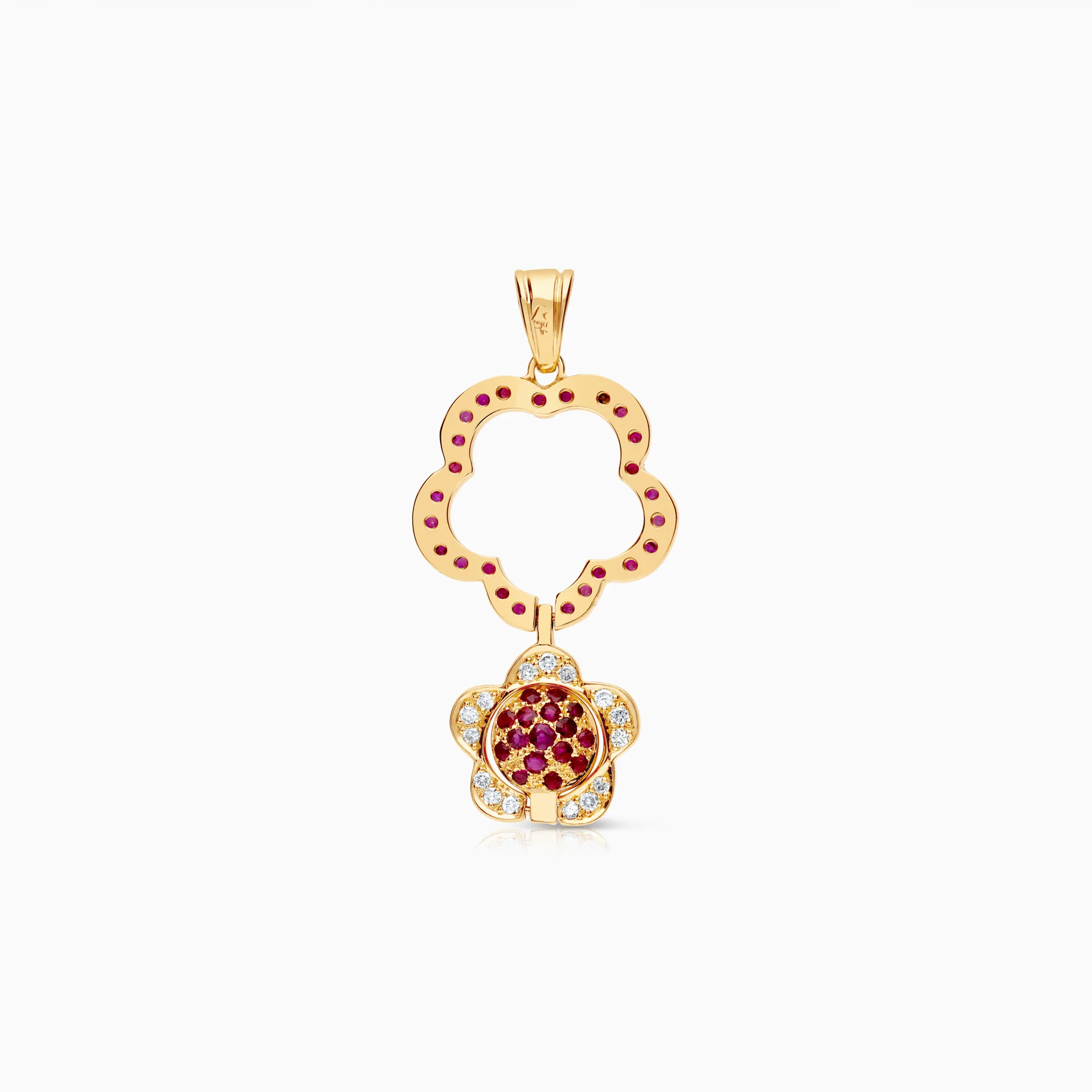 Gemstone pendant rubies and diamonds 0.45ct 18K gold - Image 2