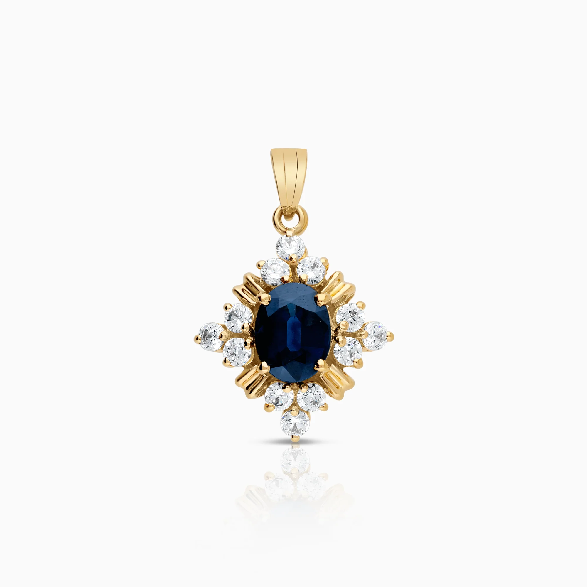 Gemstone pendant sapphire and cubic zirconia 3.33g 14K gold