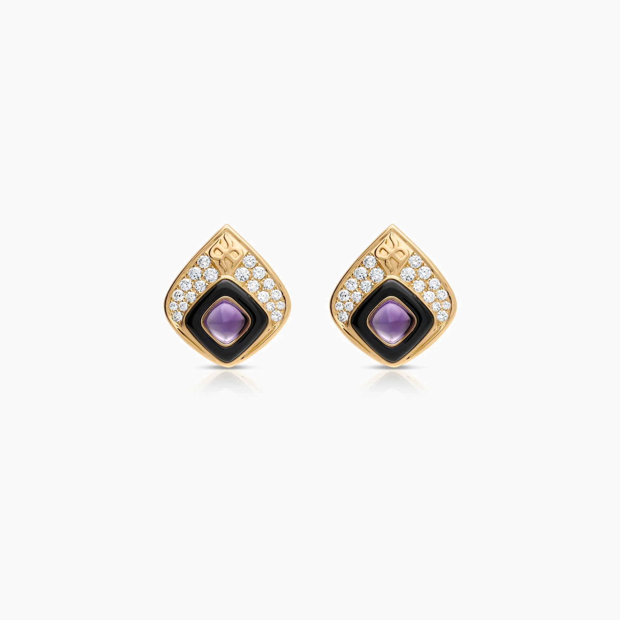 Gemstone earrings amethysts and diamonds 1.04ct 18K gold