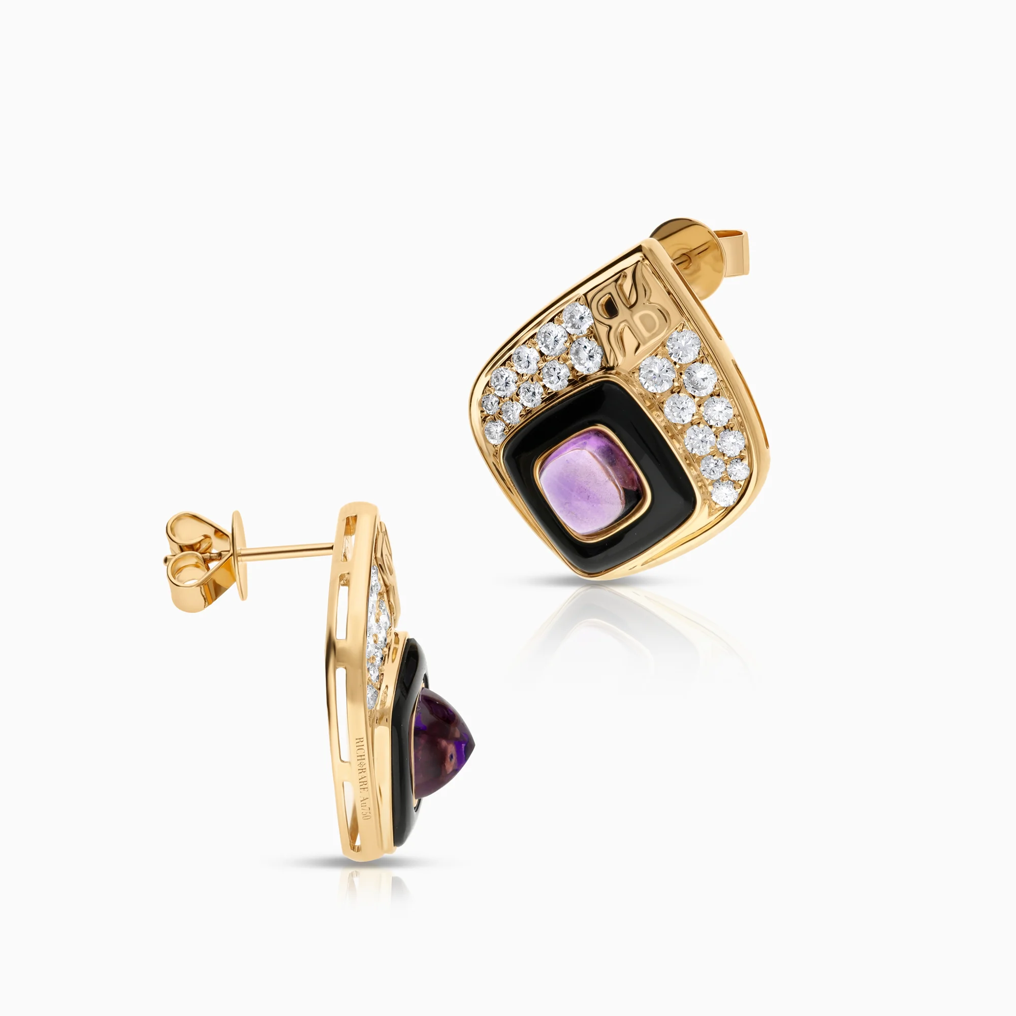 Gemstone earrings amethysts and diamonds 1.04ct 18K gold - Image 2