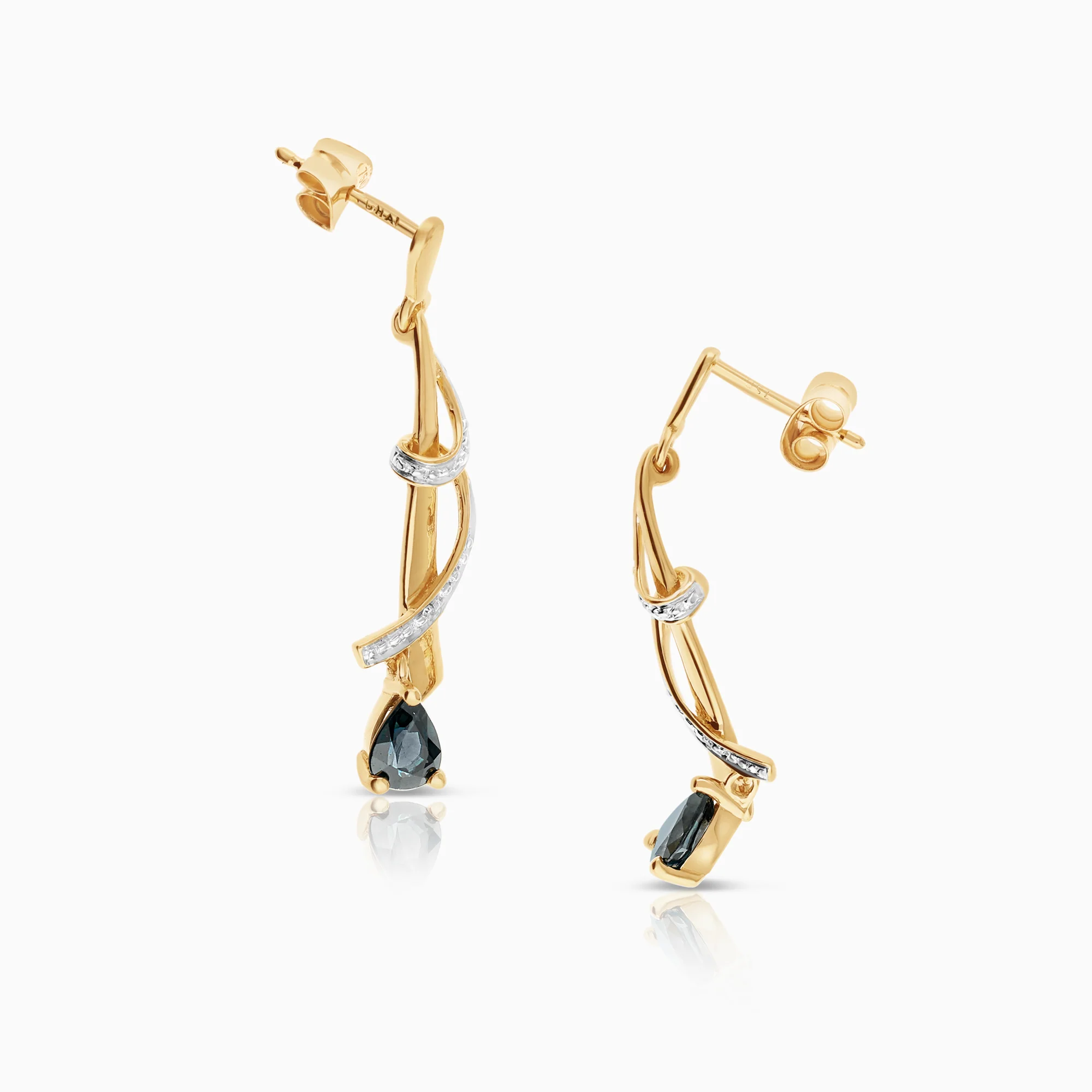 Diamond earrings with sapphires 0.01ct 18K gold - Image 2