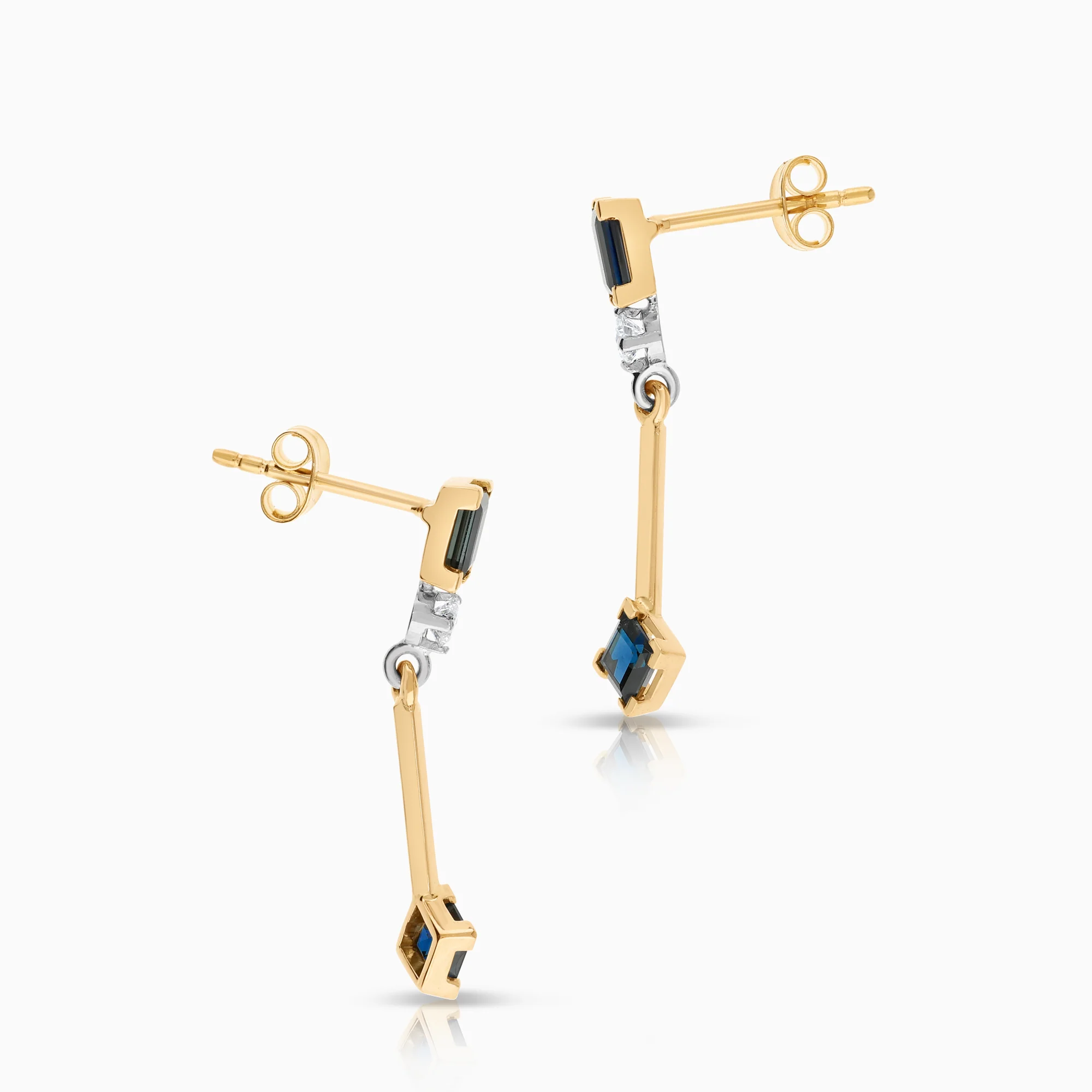 Gemstone earrings sapphires and diamonds 0.12ct 18K gold - Image 2