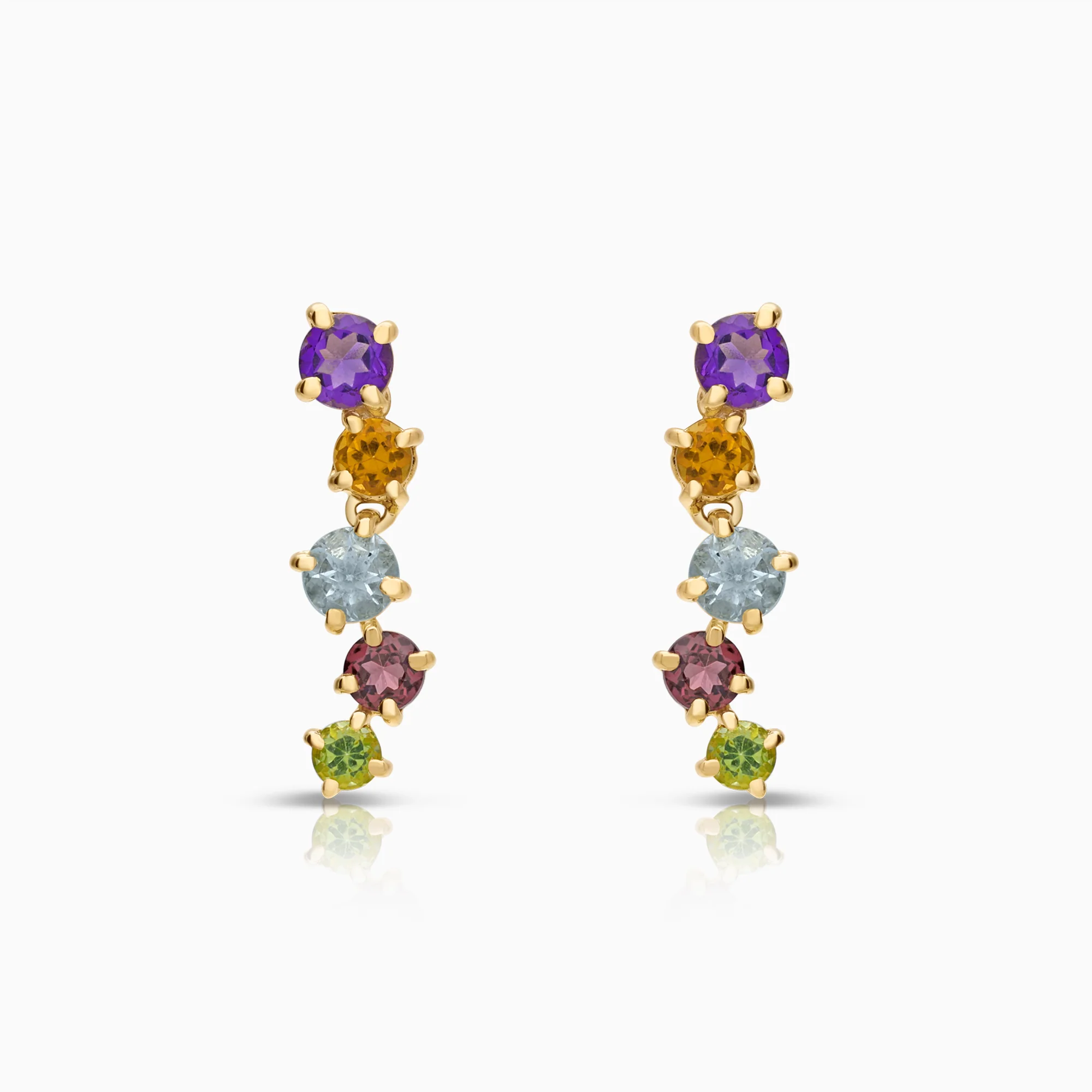 Gemstone earrings topazes, amethysts, citrines, garnets, peridots 1.60g 18K