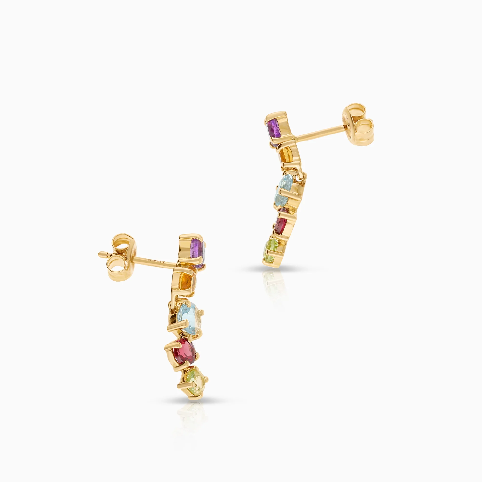 Gemstone earrings topazes, amethysts, citrines, garnets, peridots 1.60g 18K - Image 2