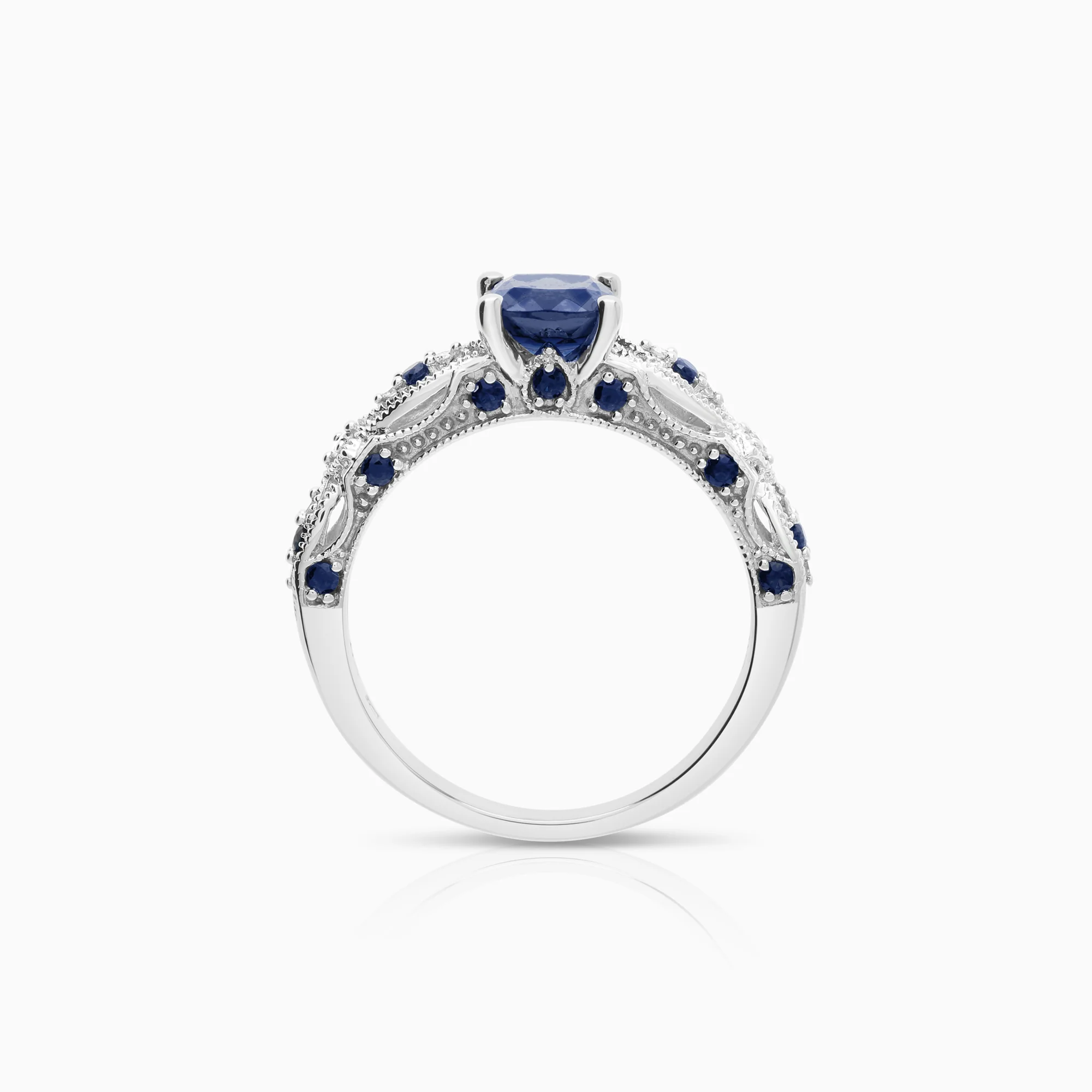 Gemstone ring diamonds and sapphires 10K white gold - Image 2