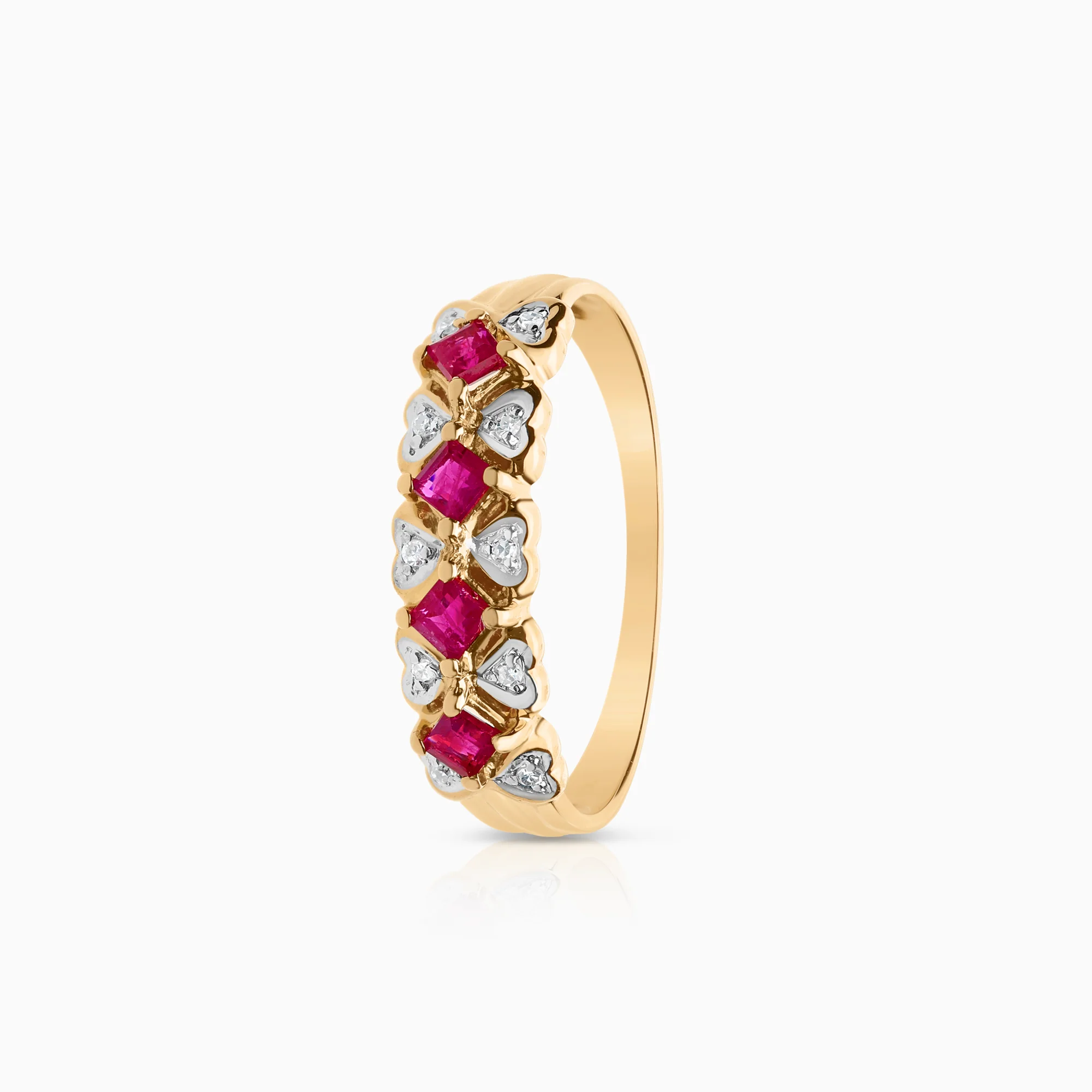 Gemstone ring with rubies and diamonds 0.05ct 18K gold