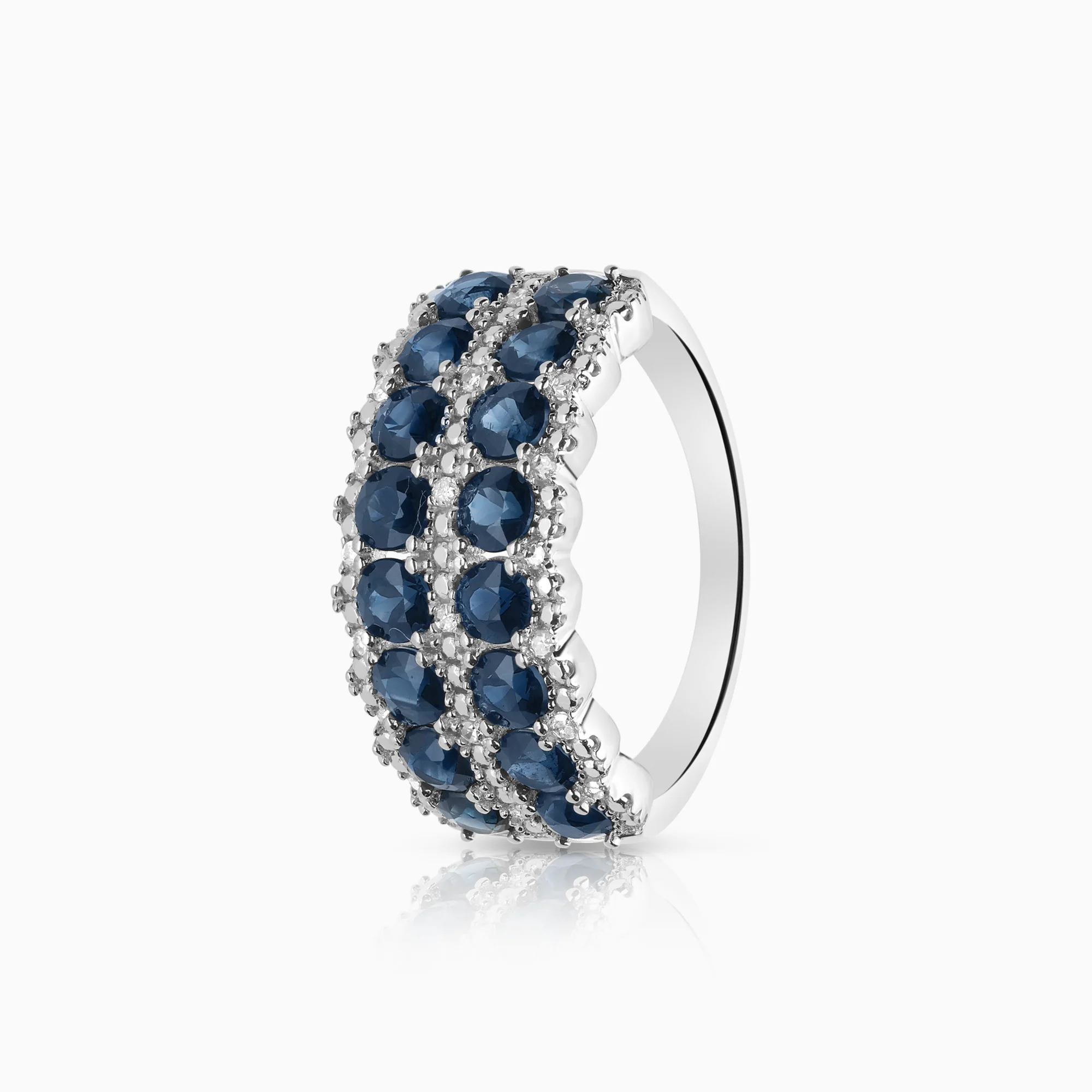 Gemstone ring sapphires and diamonds 0.10 ct 9K white gold