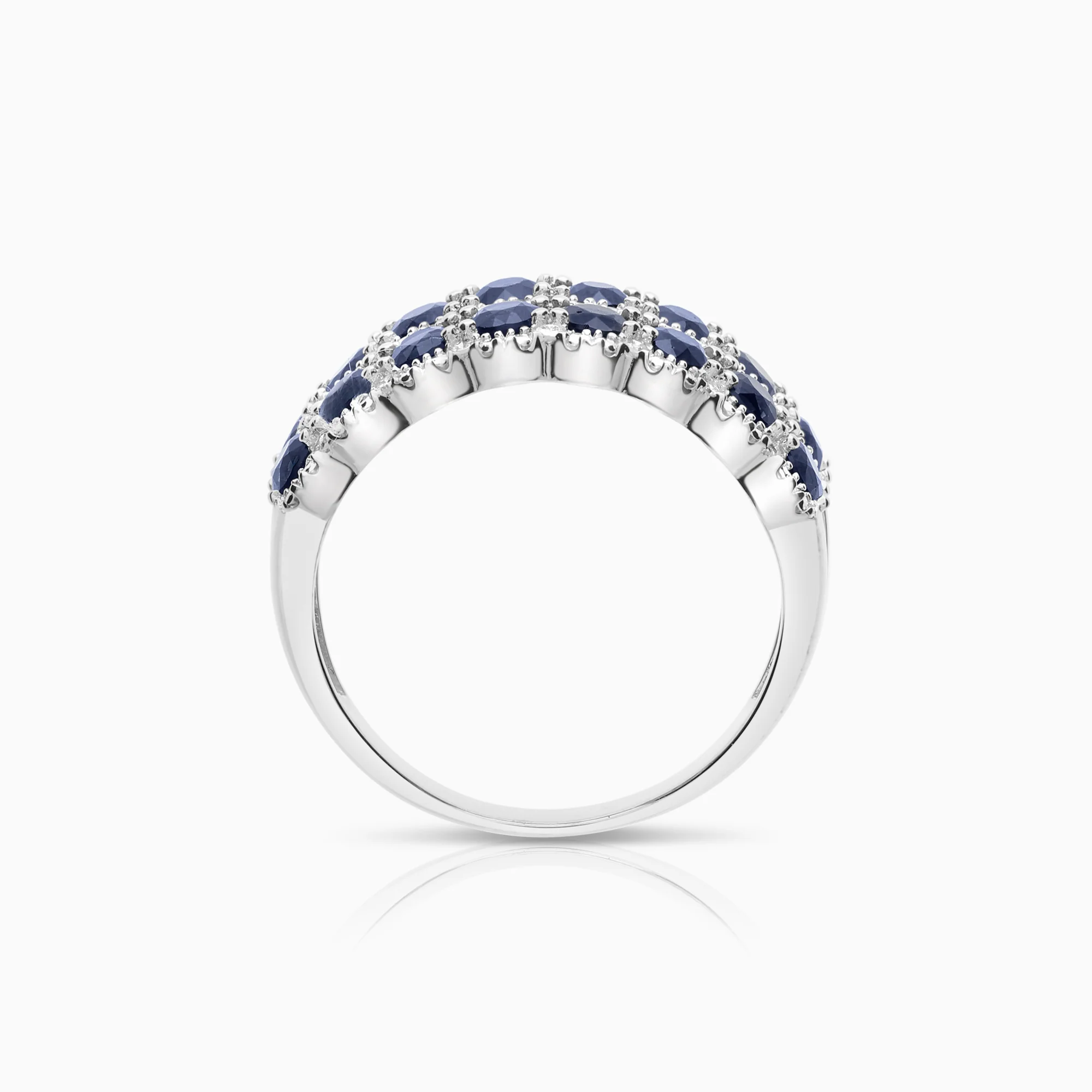 Gemstone ring sapphires and diamonds 0.10 ct 9K white gold - Image 2