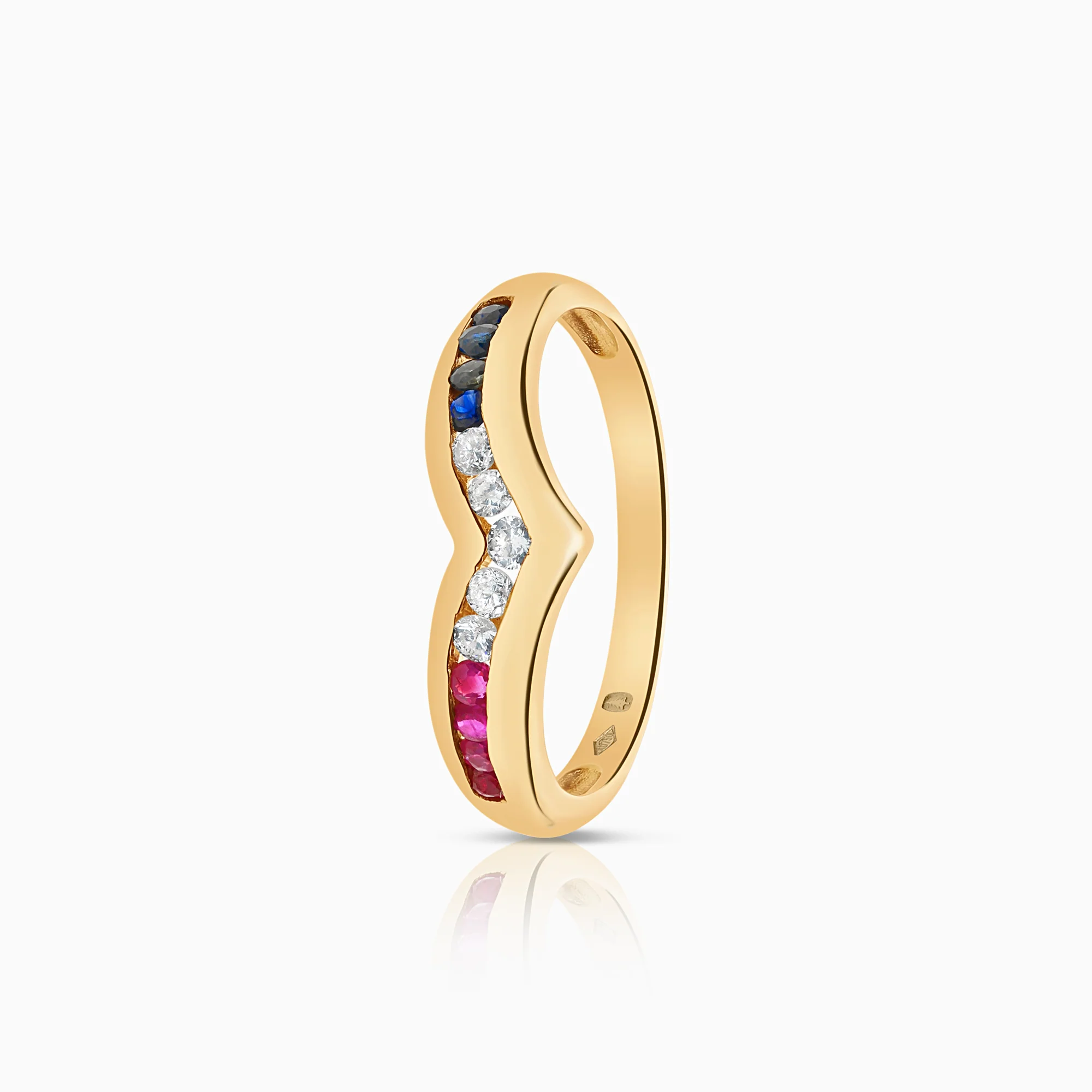 Gemstone ring sapphires and rubies 0.10ct 18K gold
