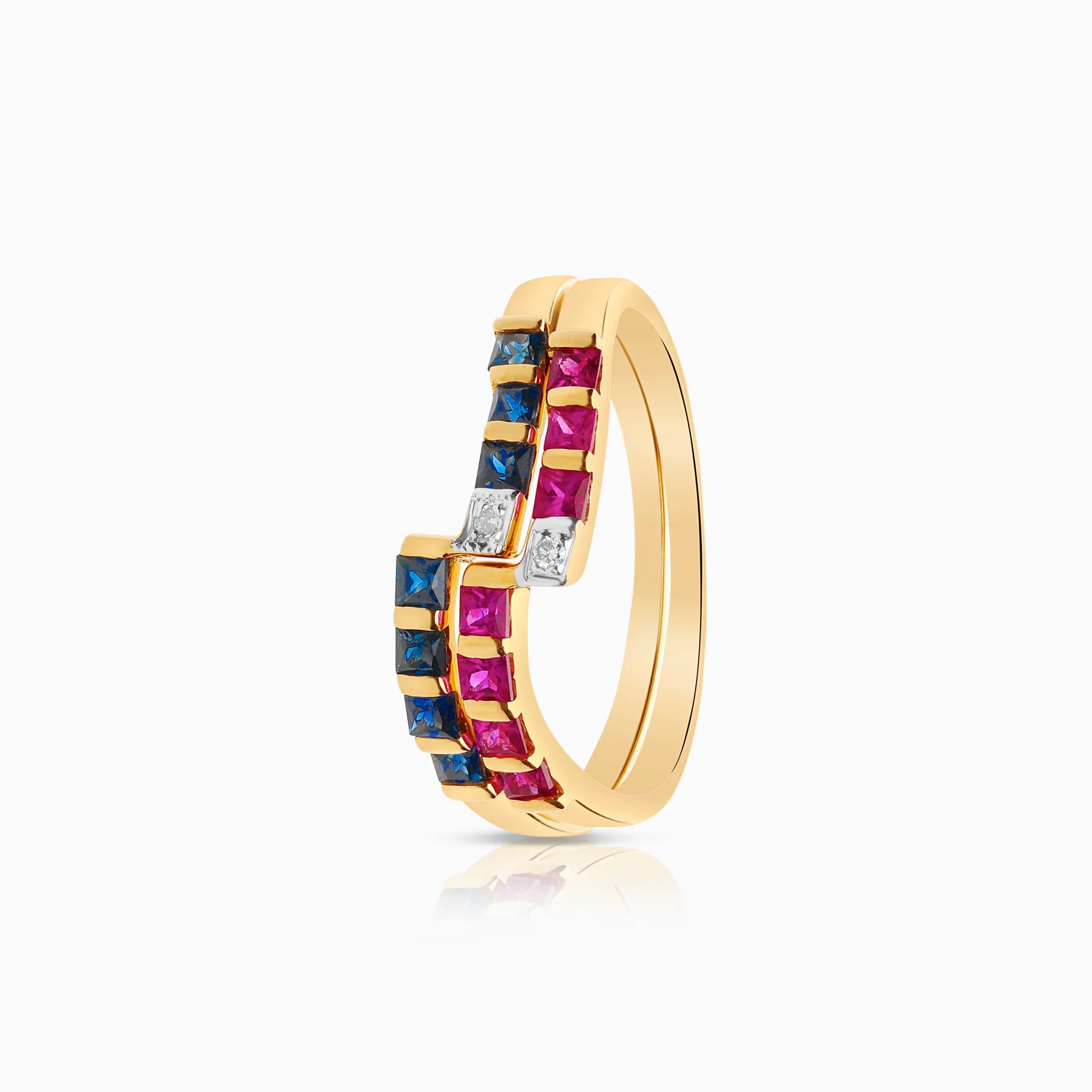 Gemstone ring sapphires and rubies 3.43g 18K gold