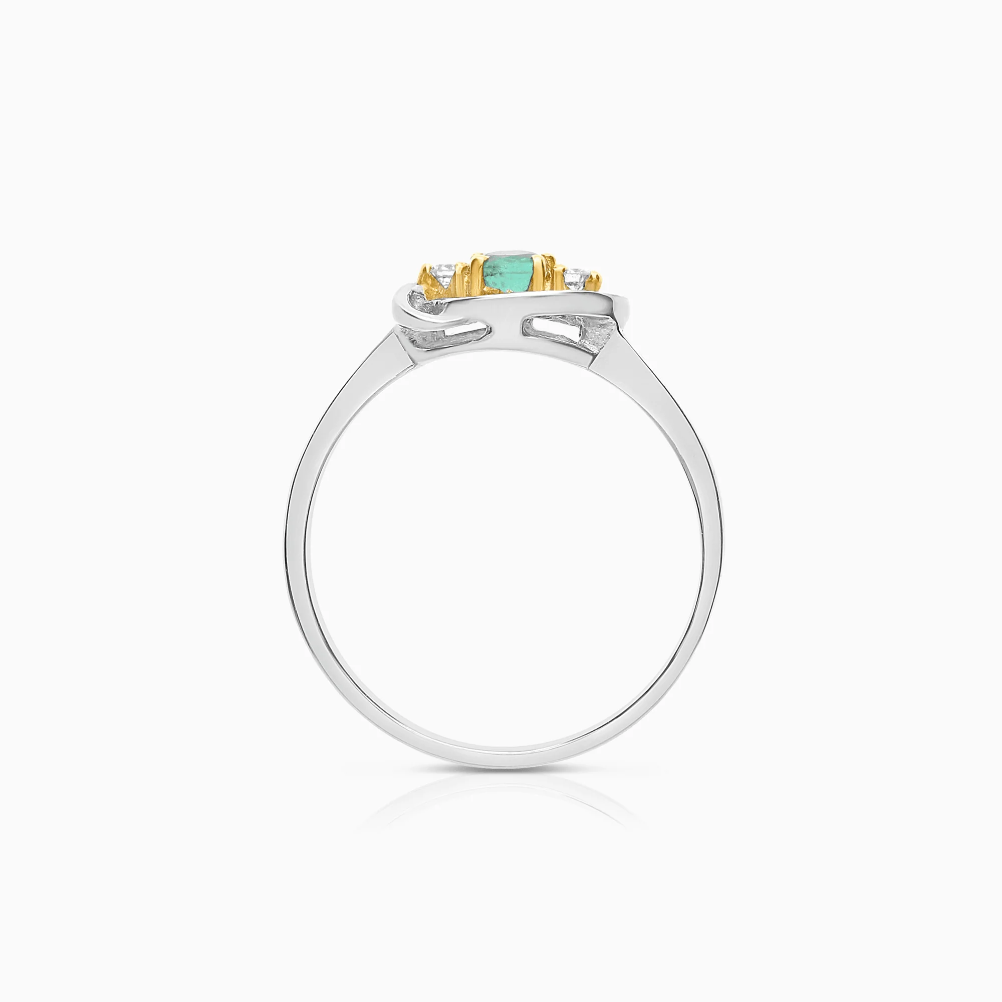 Gemstone ring emerald and diamonds 0.12ct 18K white gold - Image 2