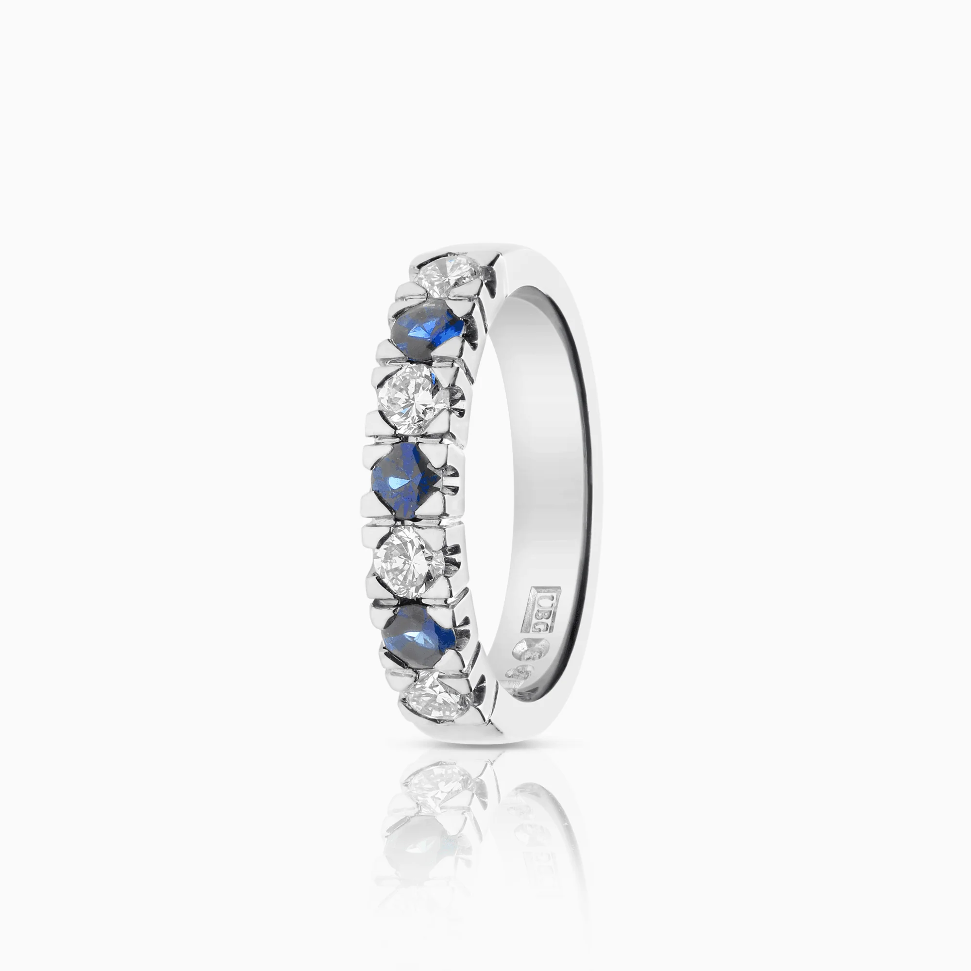 Eternity ring with diamonds and blue sapphires 0.36ct 18K white gold