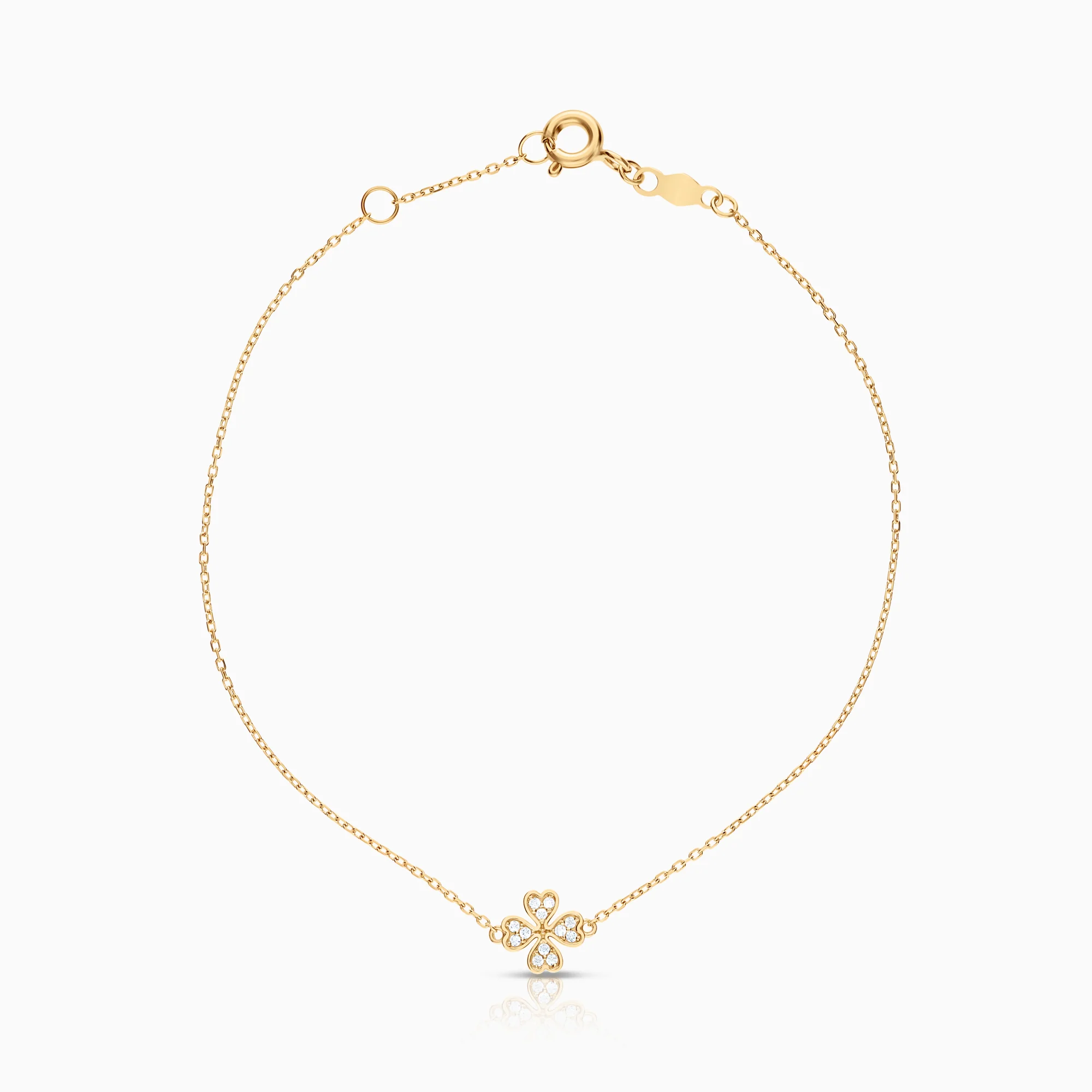 Four-leaf clover bracelet with cubic zirconia 0.77g 18K gold