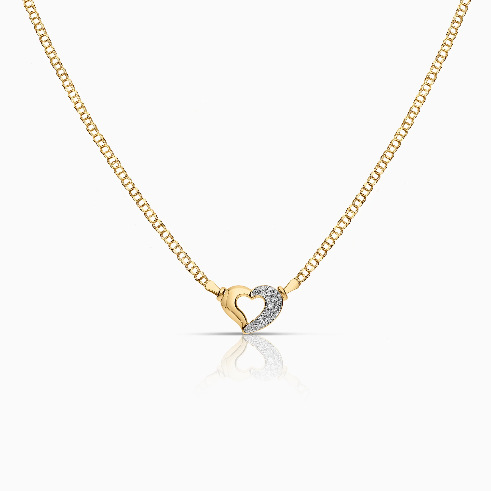 Bismarck Necklace with Heart-Shaped Diamond Pendant 0.07ct 18K Gold