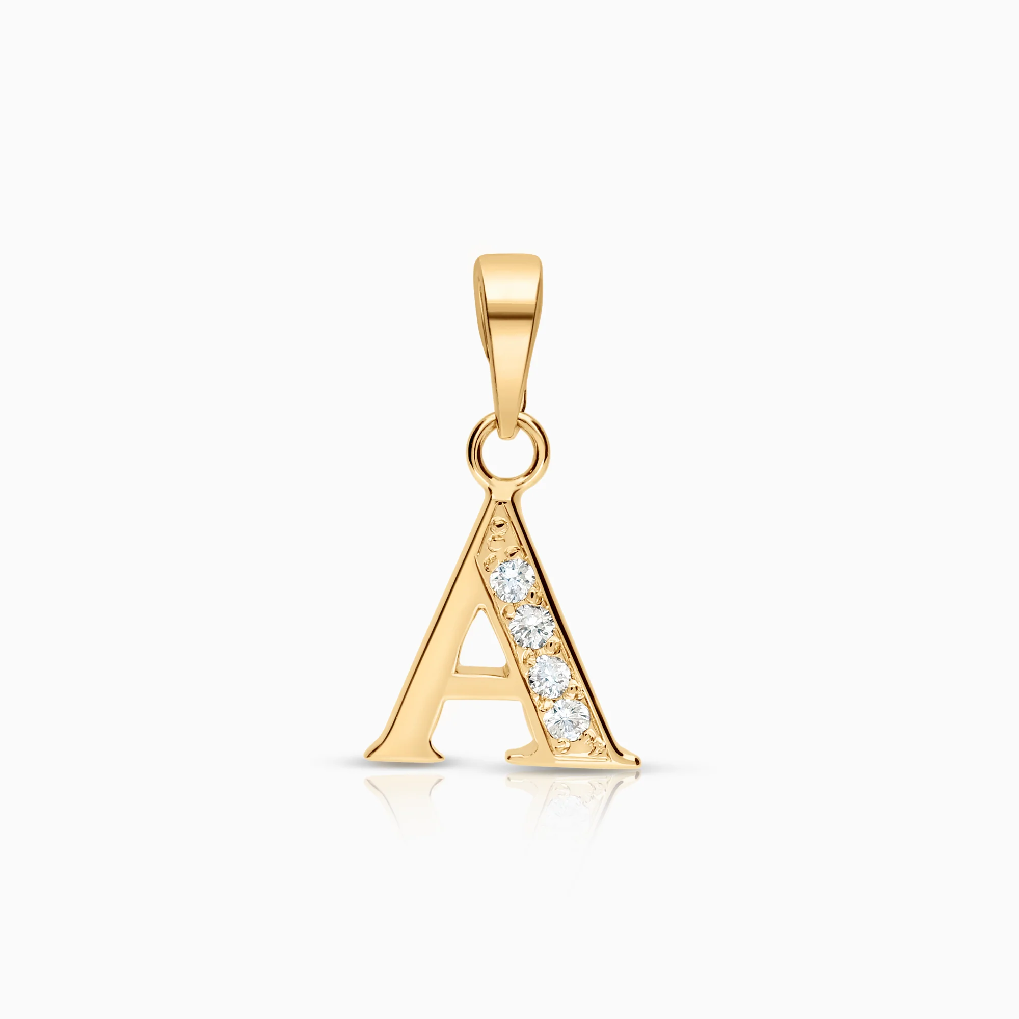 Diamond letter A pendant 0.08ct 18K gold