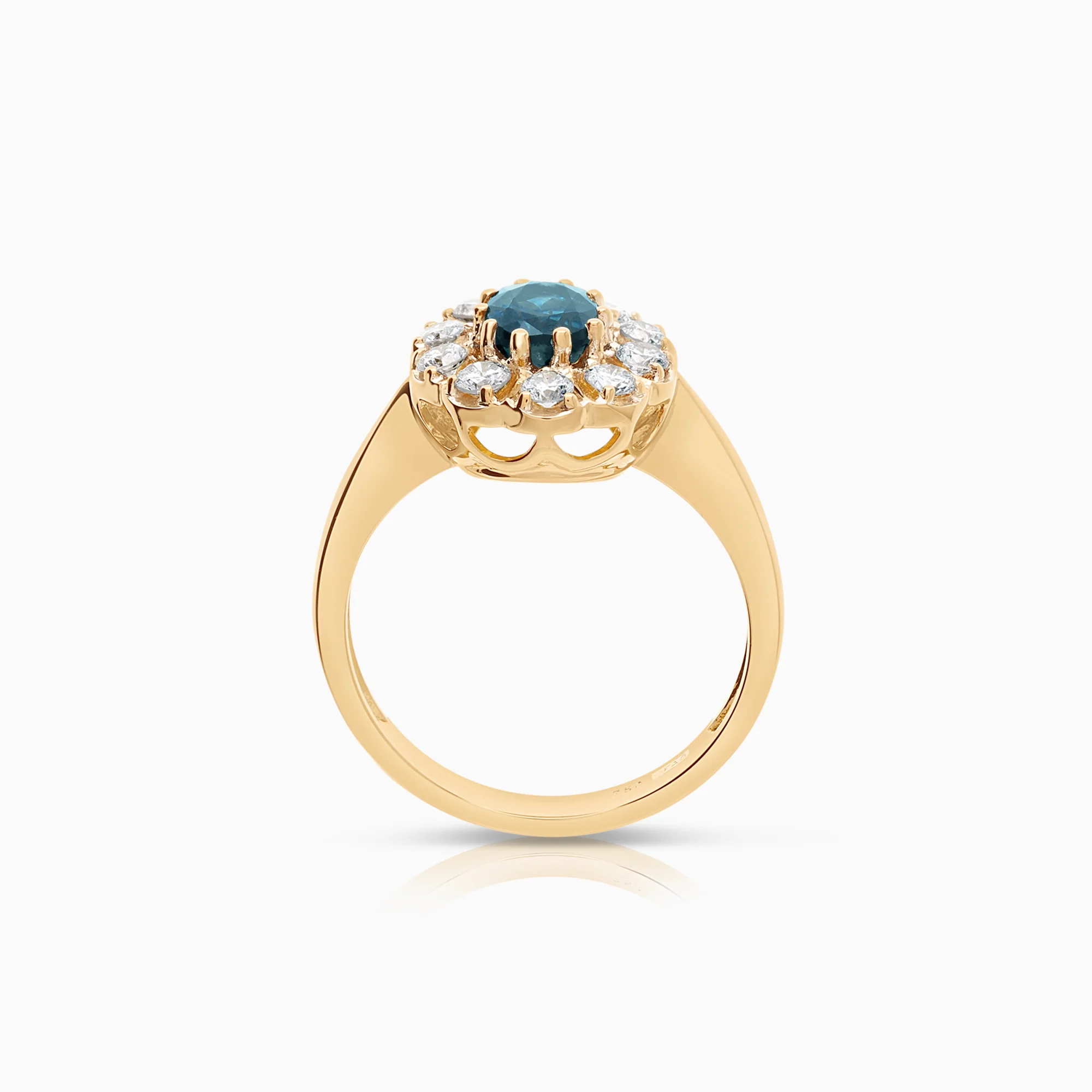 Cluster ring diamonds and sapphire 4.74g 18K yellow gold - Image 2