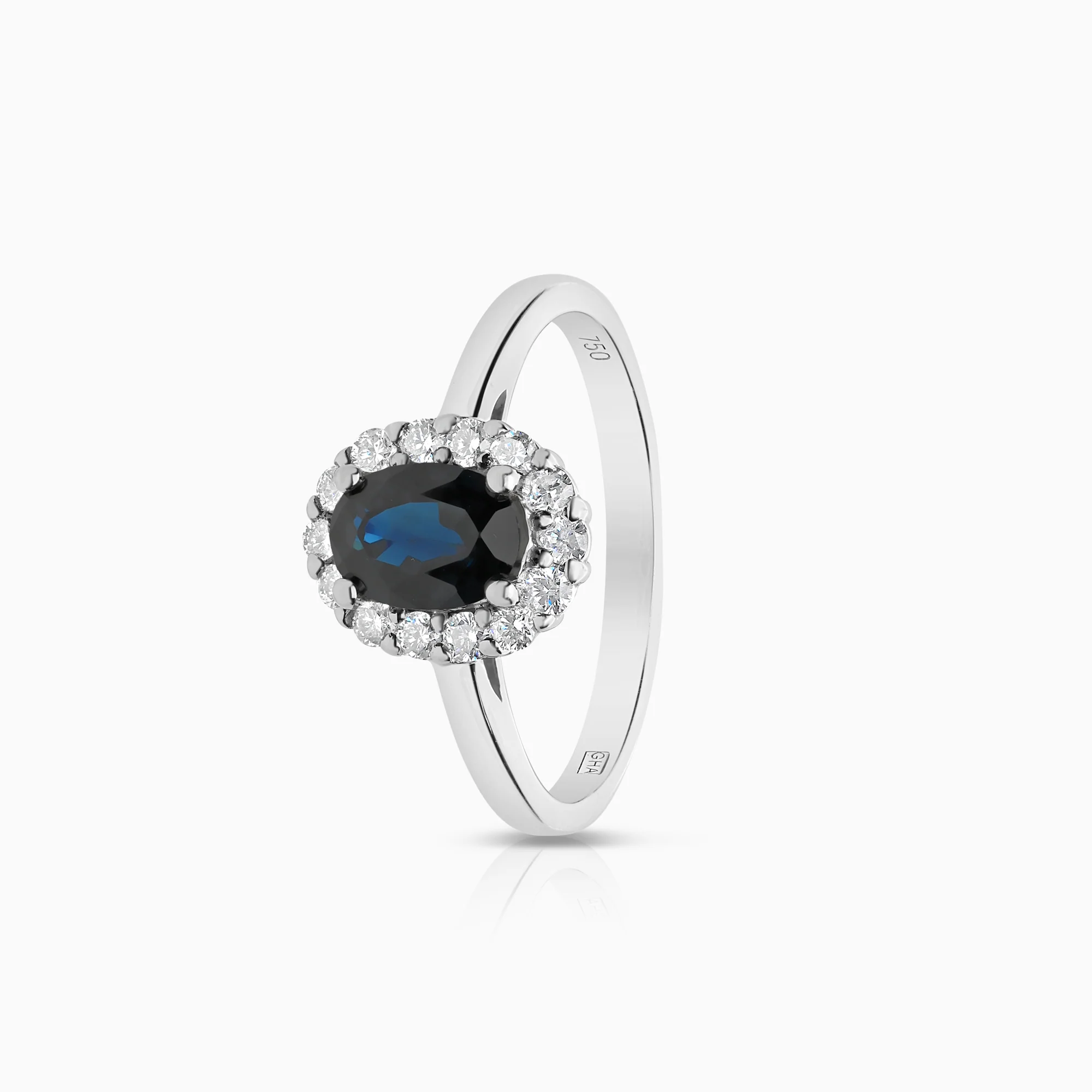 Carmosé ring sapphire and diamonds 0.28ct 18K white gold