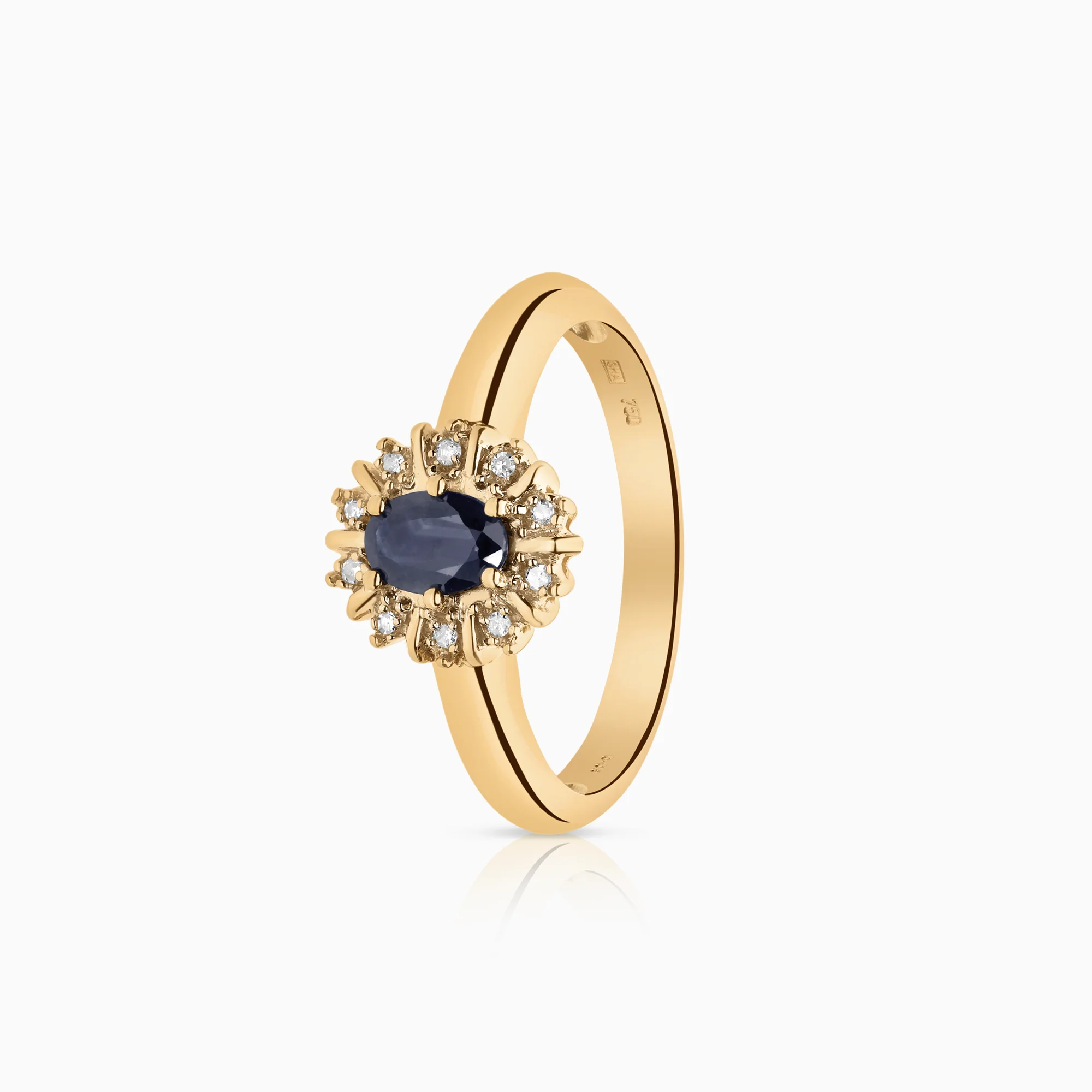 Cluster ring 0.05ct with sapphire 18K yellow gold