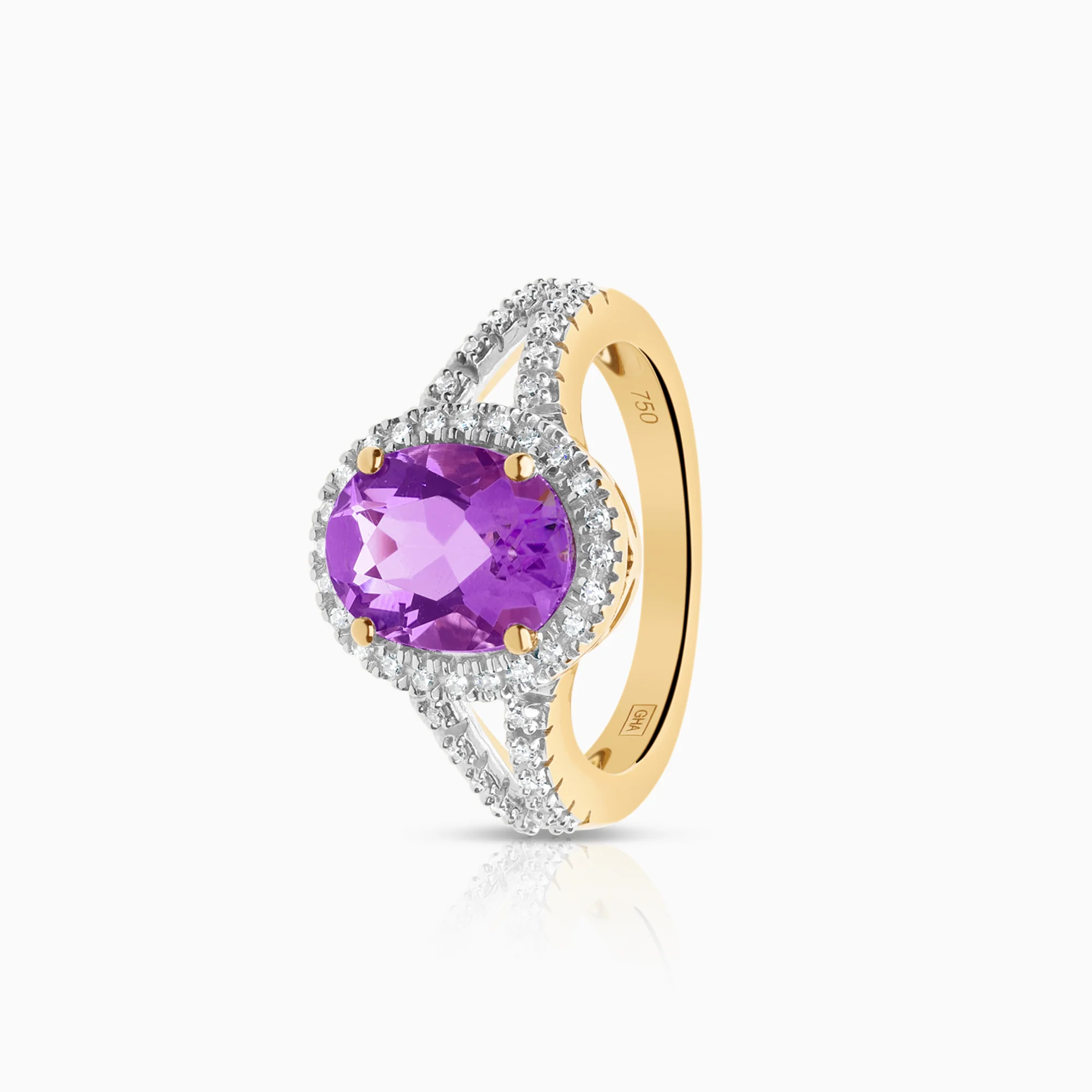 Cluster ring amethyst and diamonds 0.22ct 18K gold