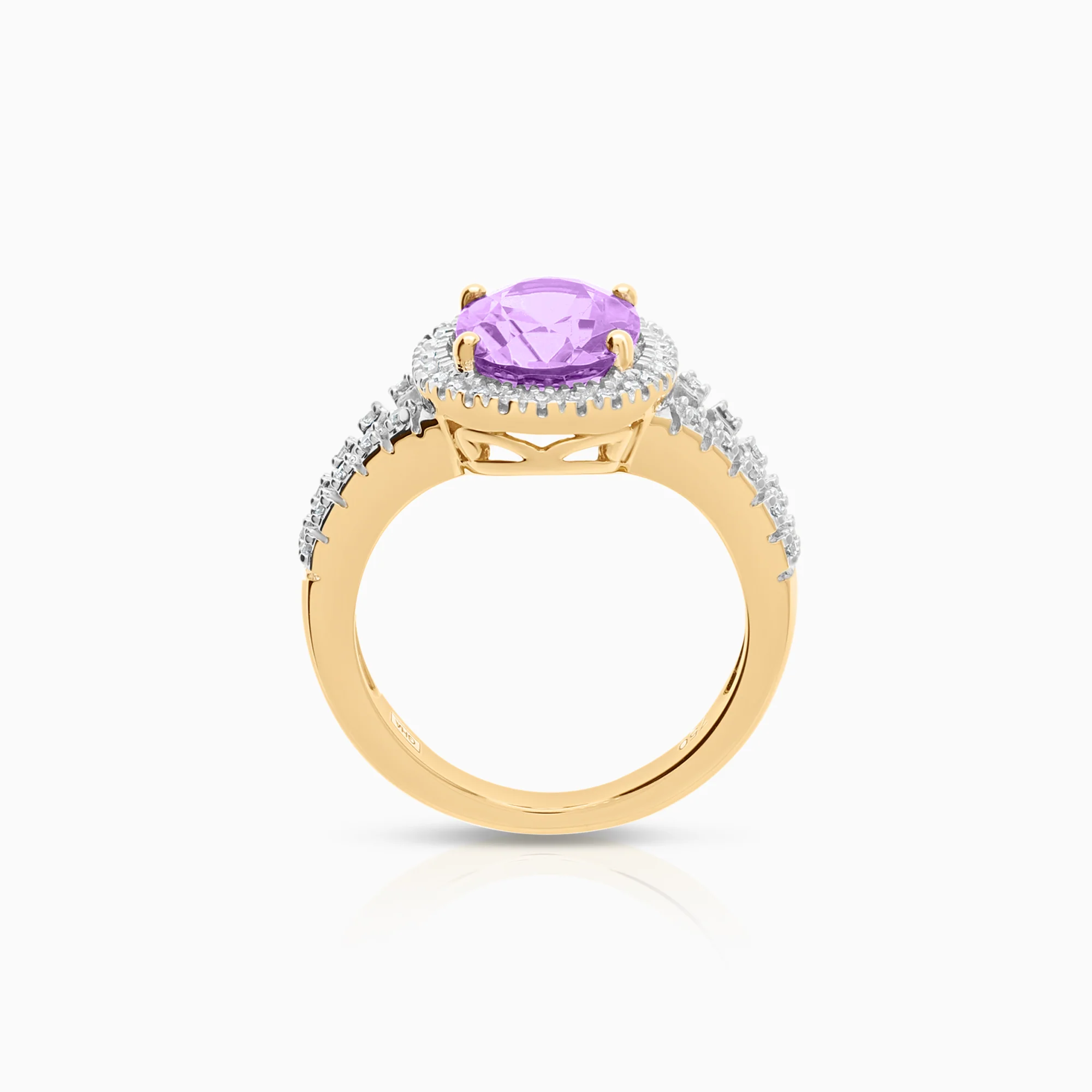 Cluster ring amethyst and diamonds 0.22ct 18K gold - Image 2