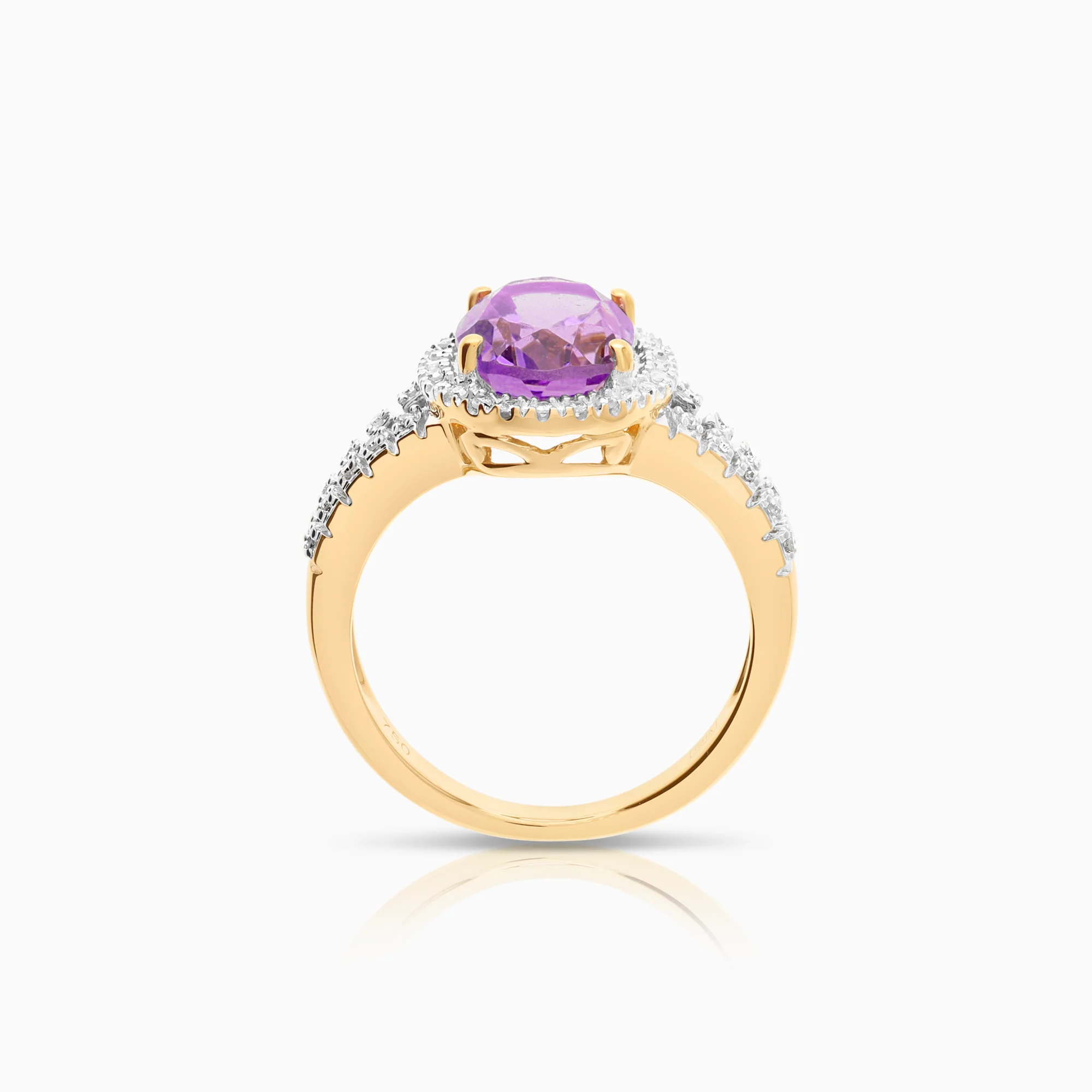 Cluster ring amethyst and diamonds 0.22ct 18K gold - Image 2