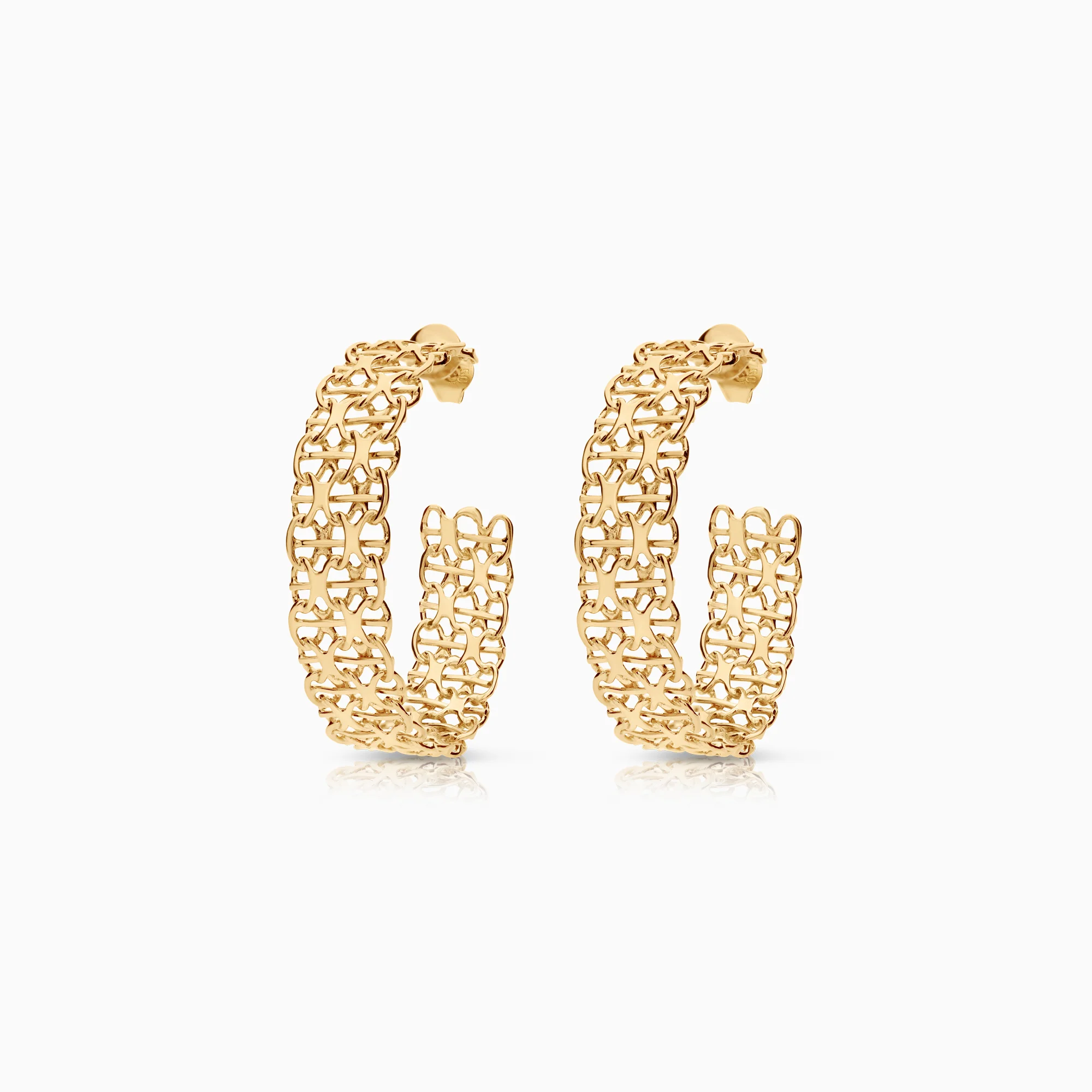 Hoop earrings X-link with bar 16.21g 18K gold