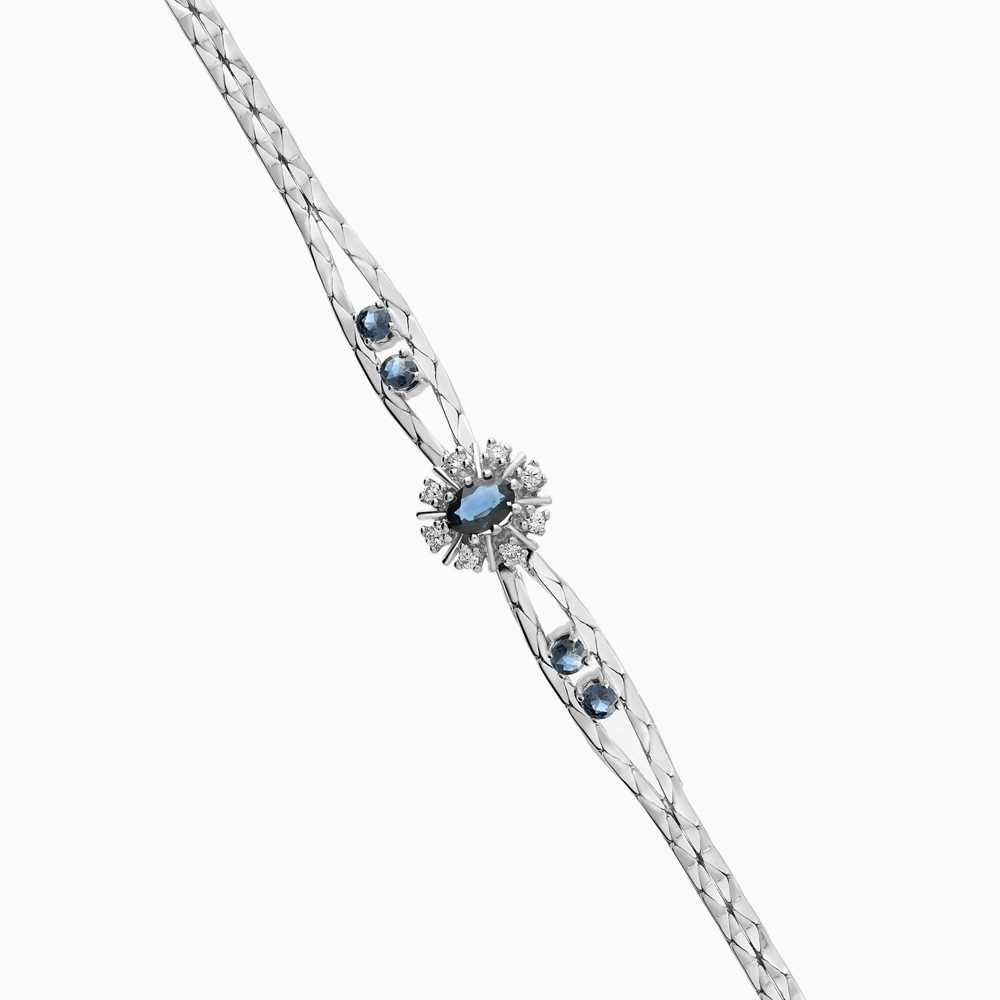 Diamond bracelet with blue sapphires 0.16ct 18K white gold