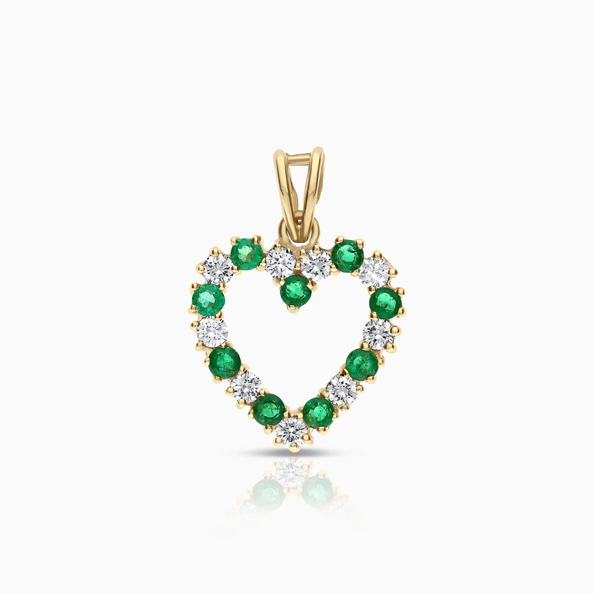 Diamond heart pendant with green emeralds 0.54ct 18K gold