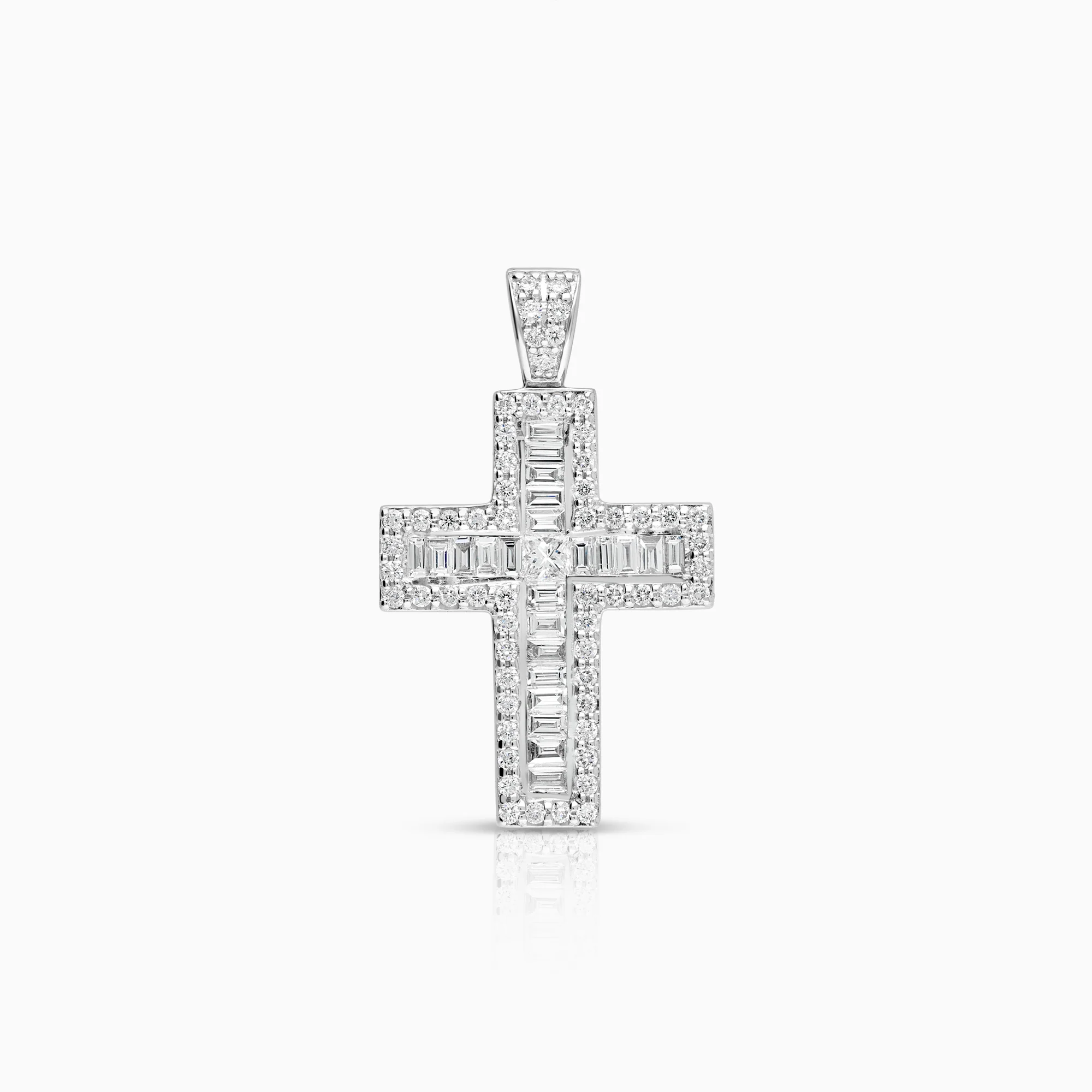 Diamond cross pendant 1.43ct 18K white gold