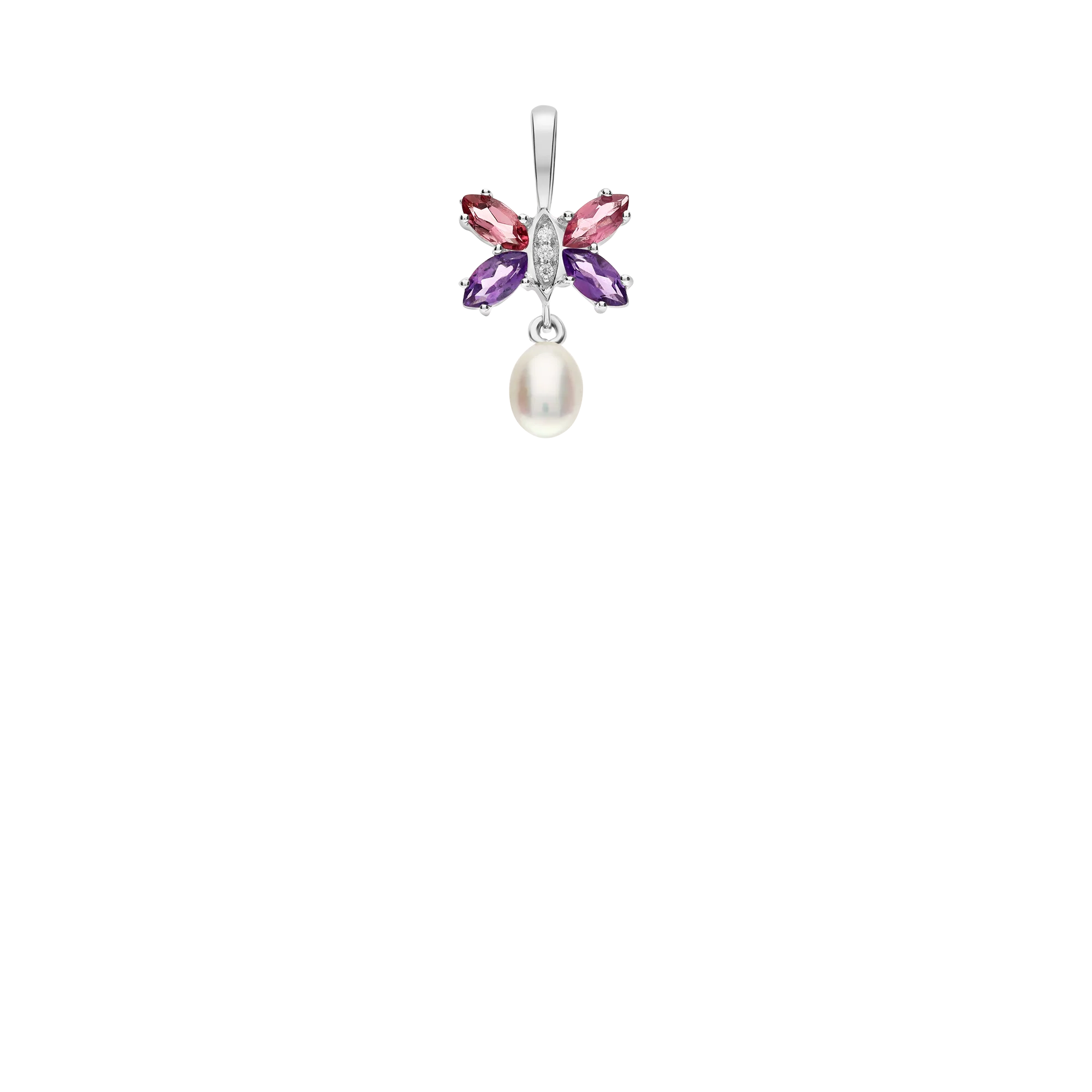 Diamond pendant with gemstones 2.40g 18K white gold - Image 2