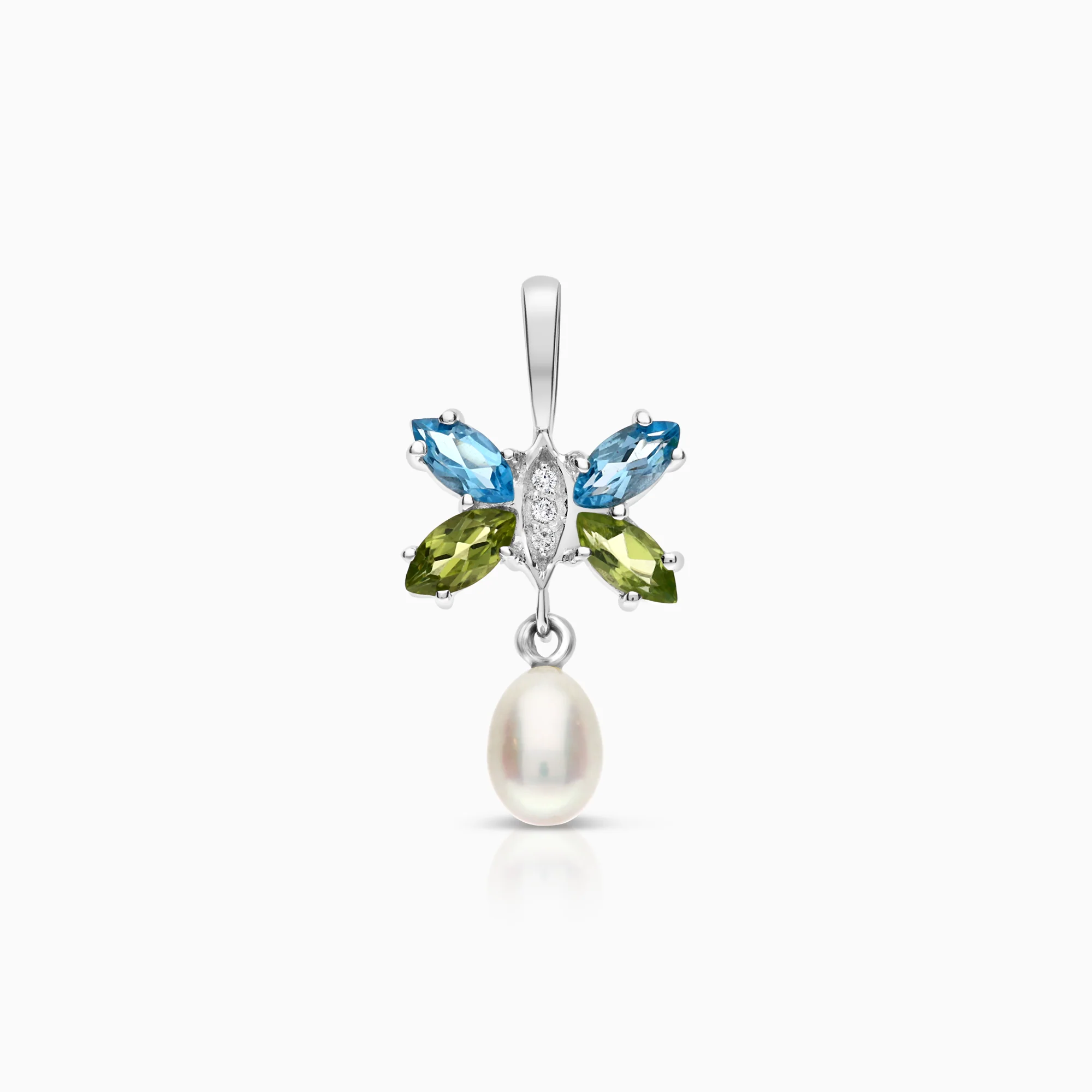 Diamond pendant with gemstones 2.44g 18K white gold