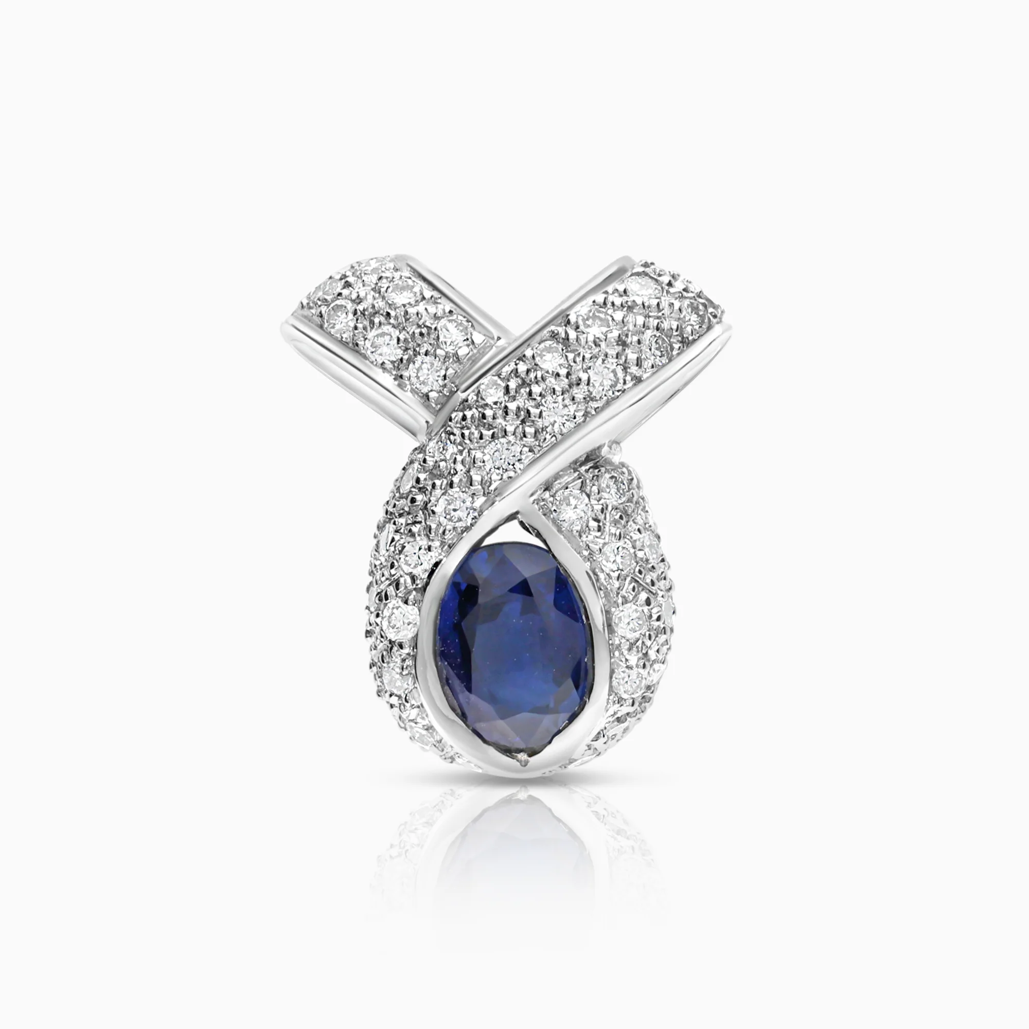 Diamond pendant with blue sapphire 0.22ct 18K white gold