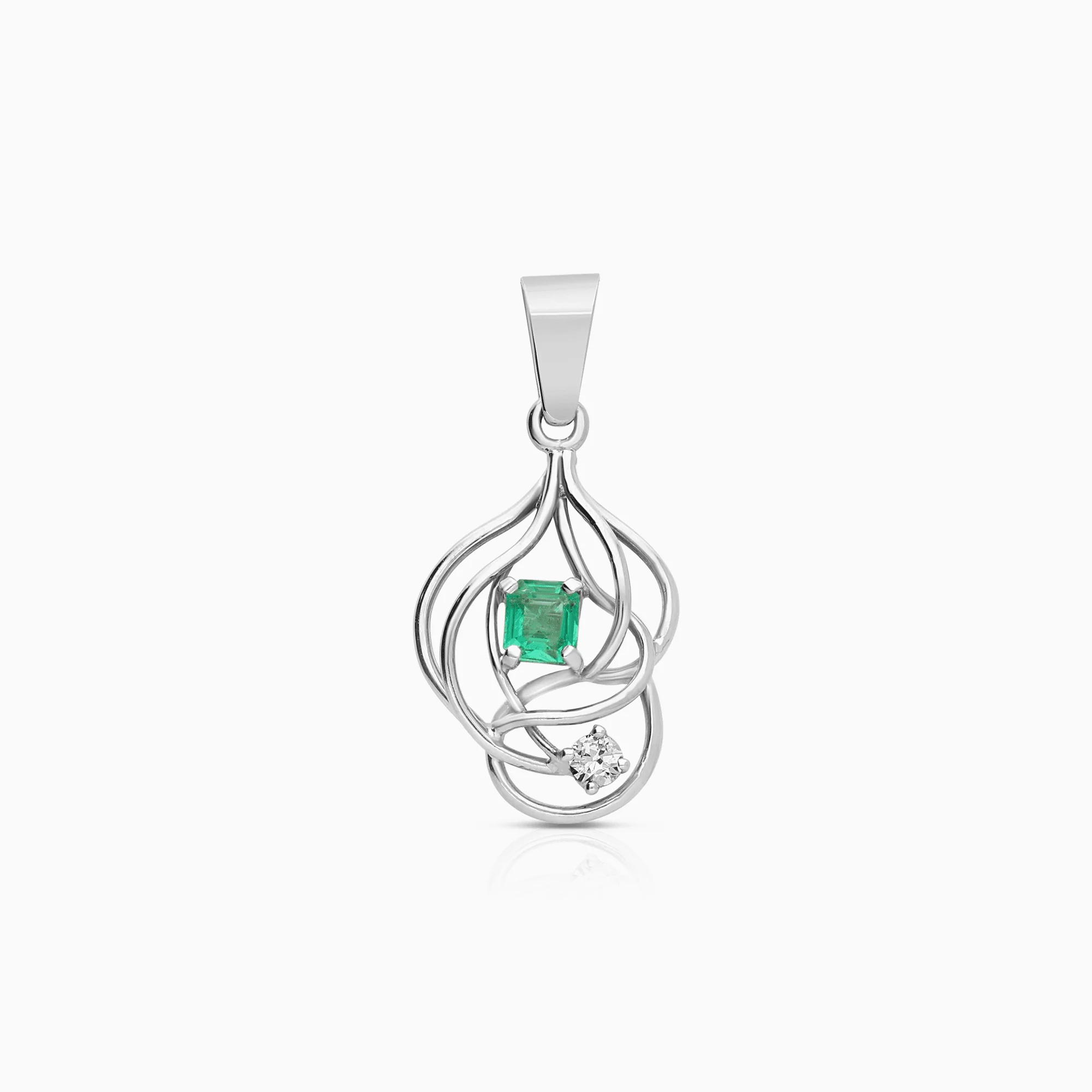 Diamond Pendant with Green Emerald 0.05ct 18K White Gold
