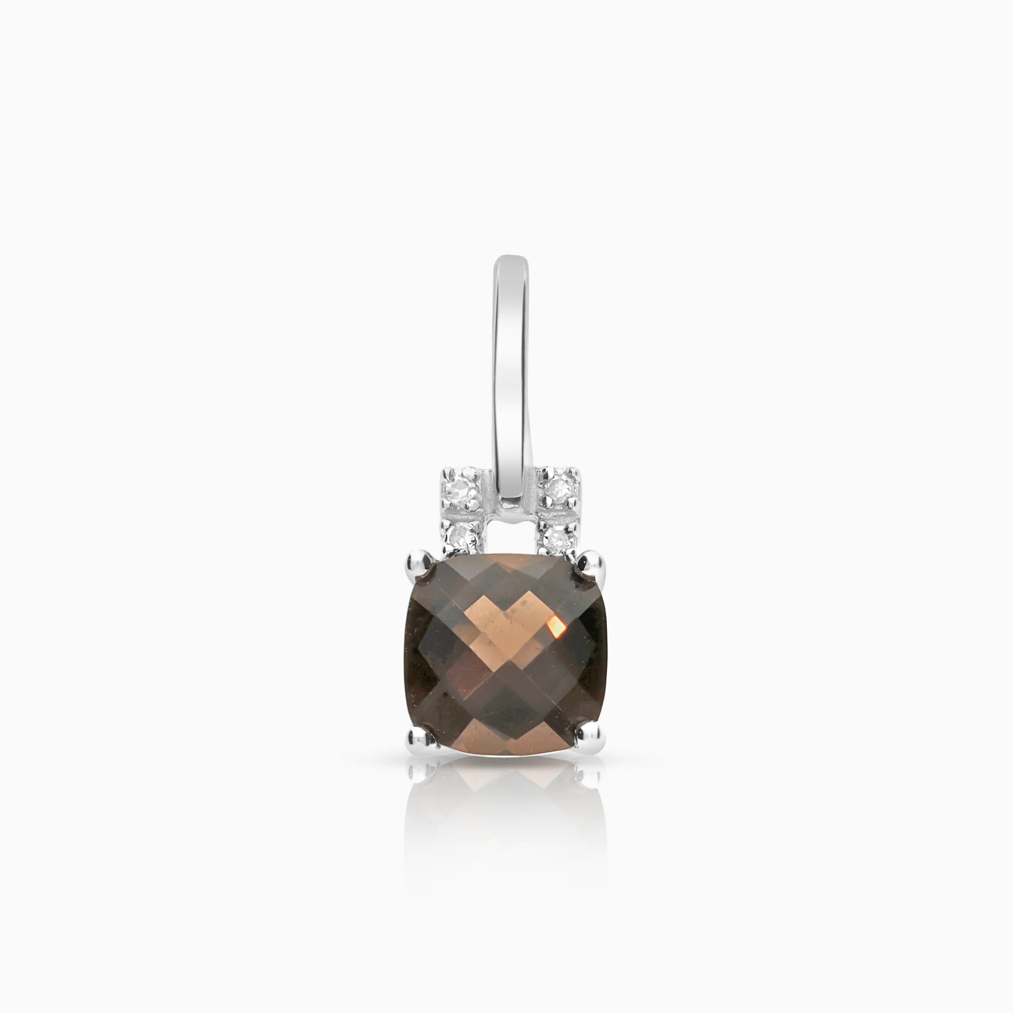 Diamond pendant with smoky quartz 0.02ct 18K white gold