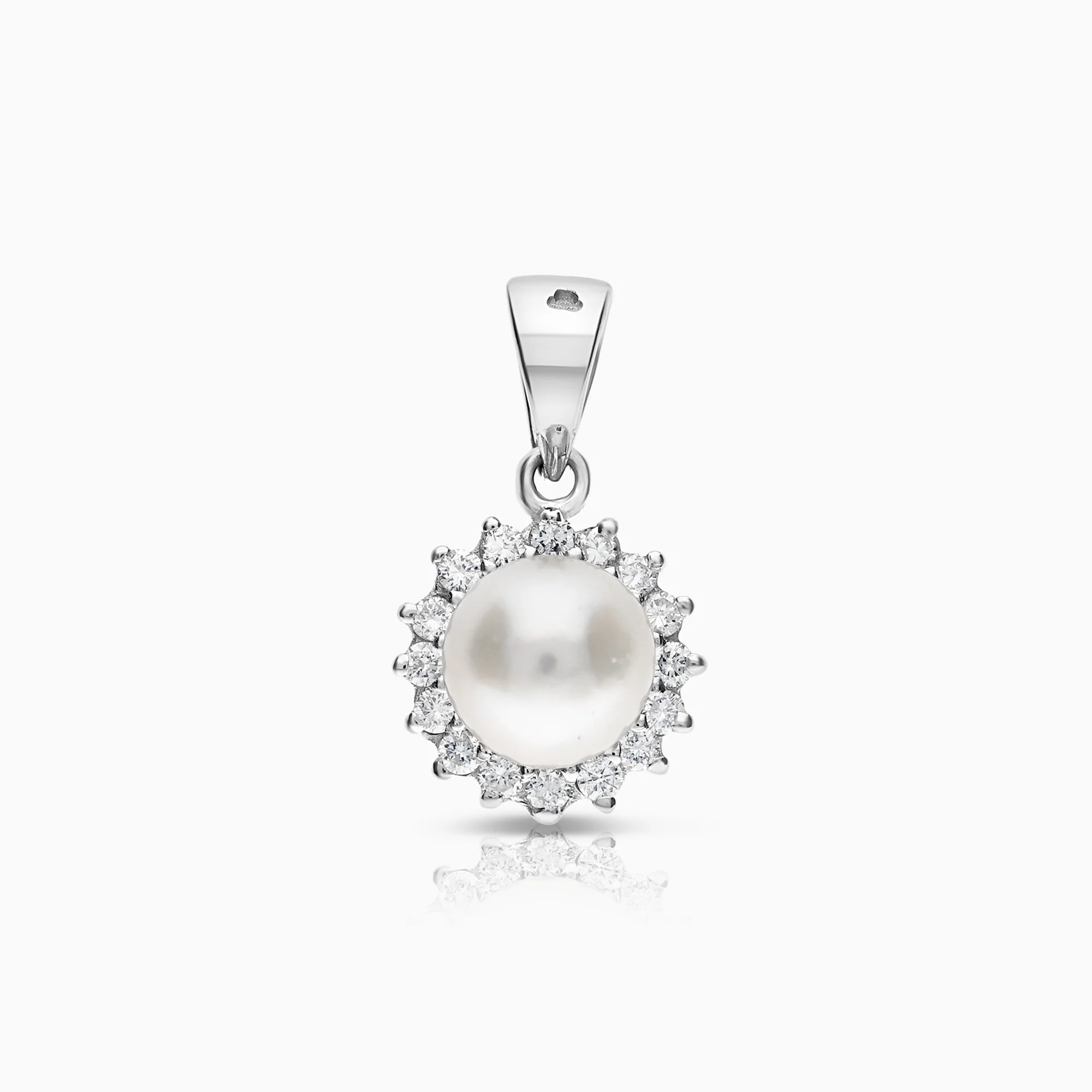 Diamond pendant with saltwater pearl 0.19ct, 18K white gold