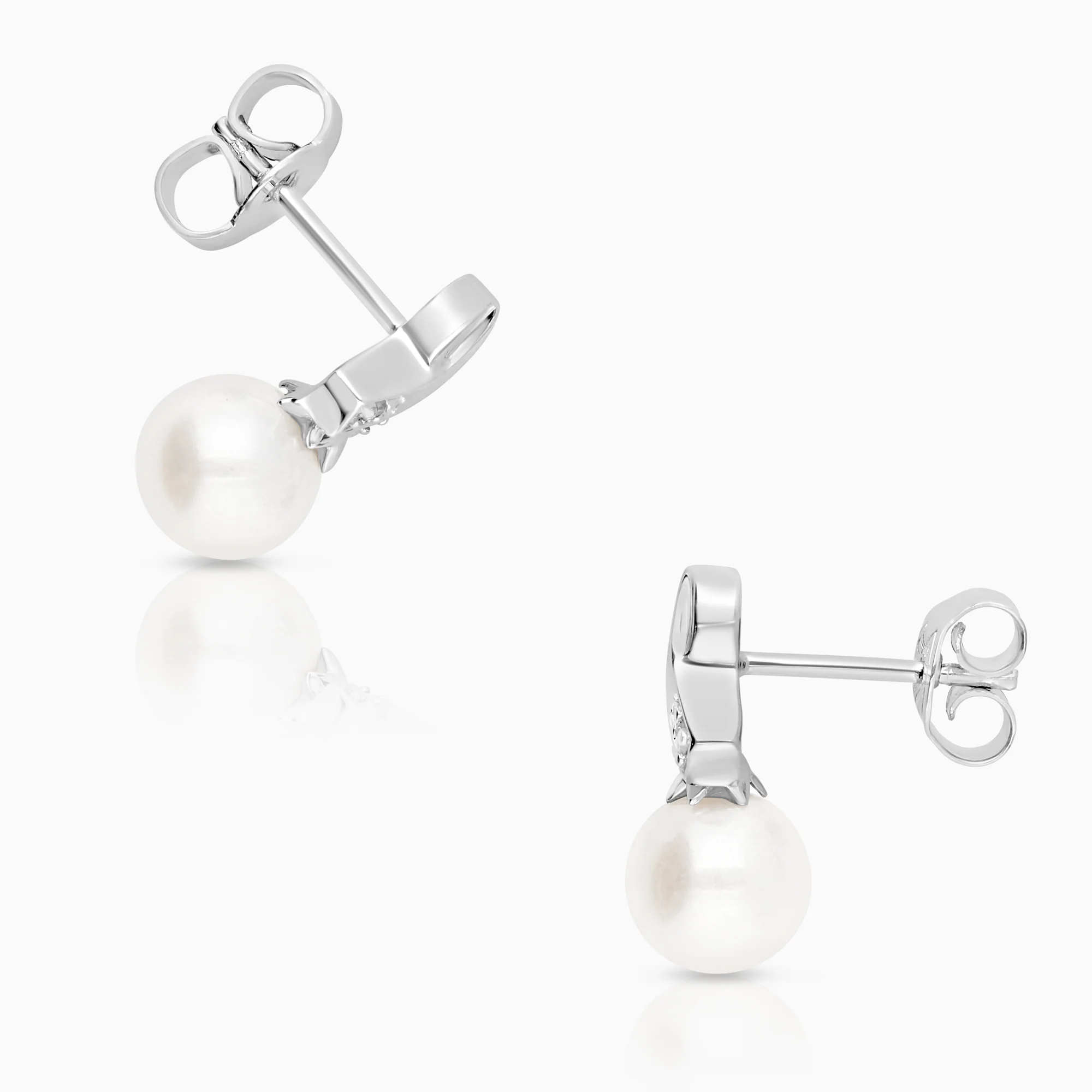 Diamond earrings with pearls 0.01ct 18K white gold - Image 2