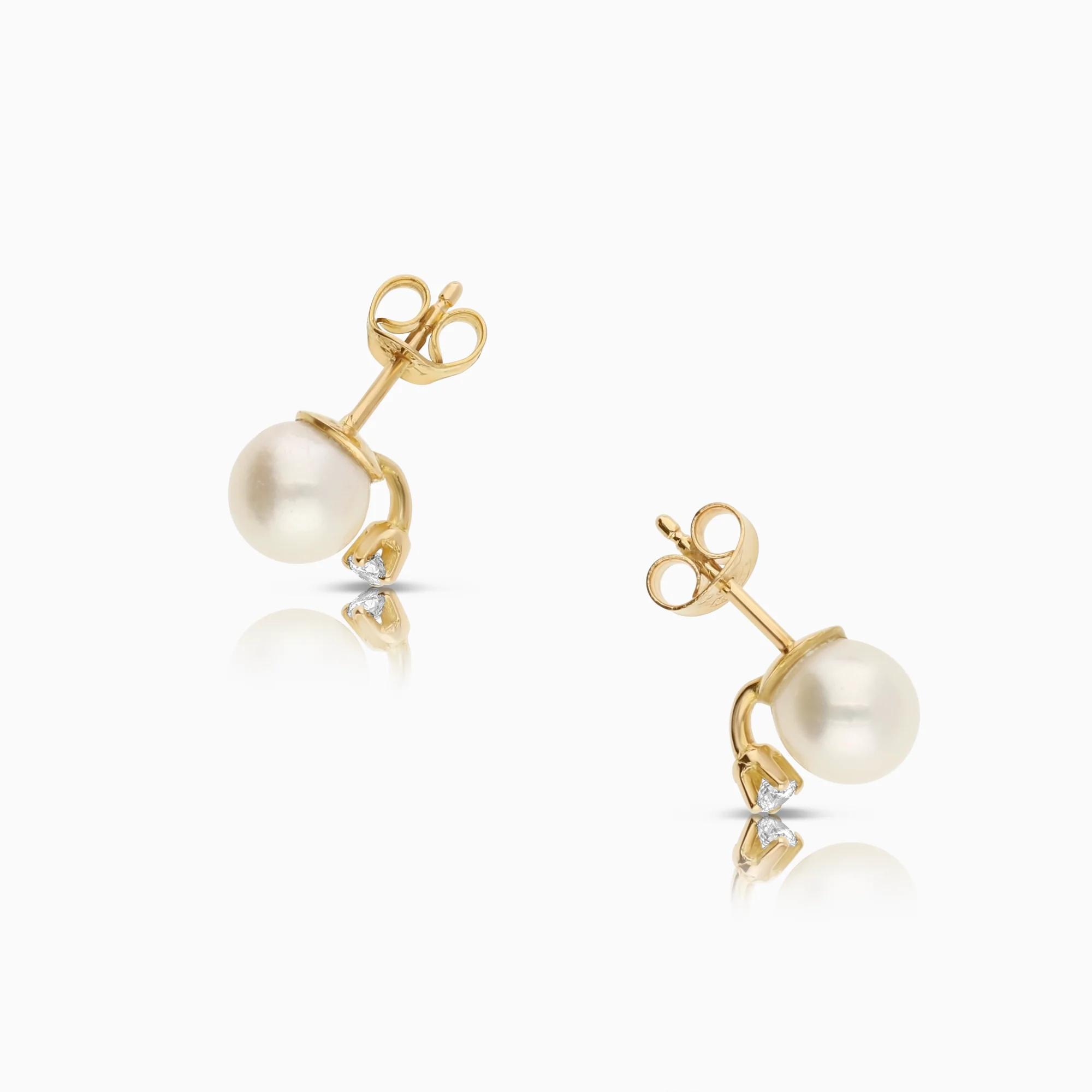 Diamond earrings with pearls 0.08ct 18K gold - Image 2