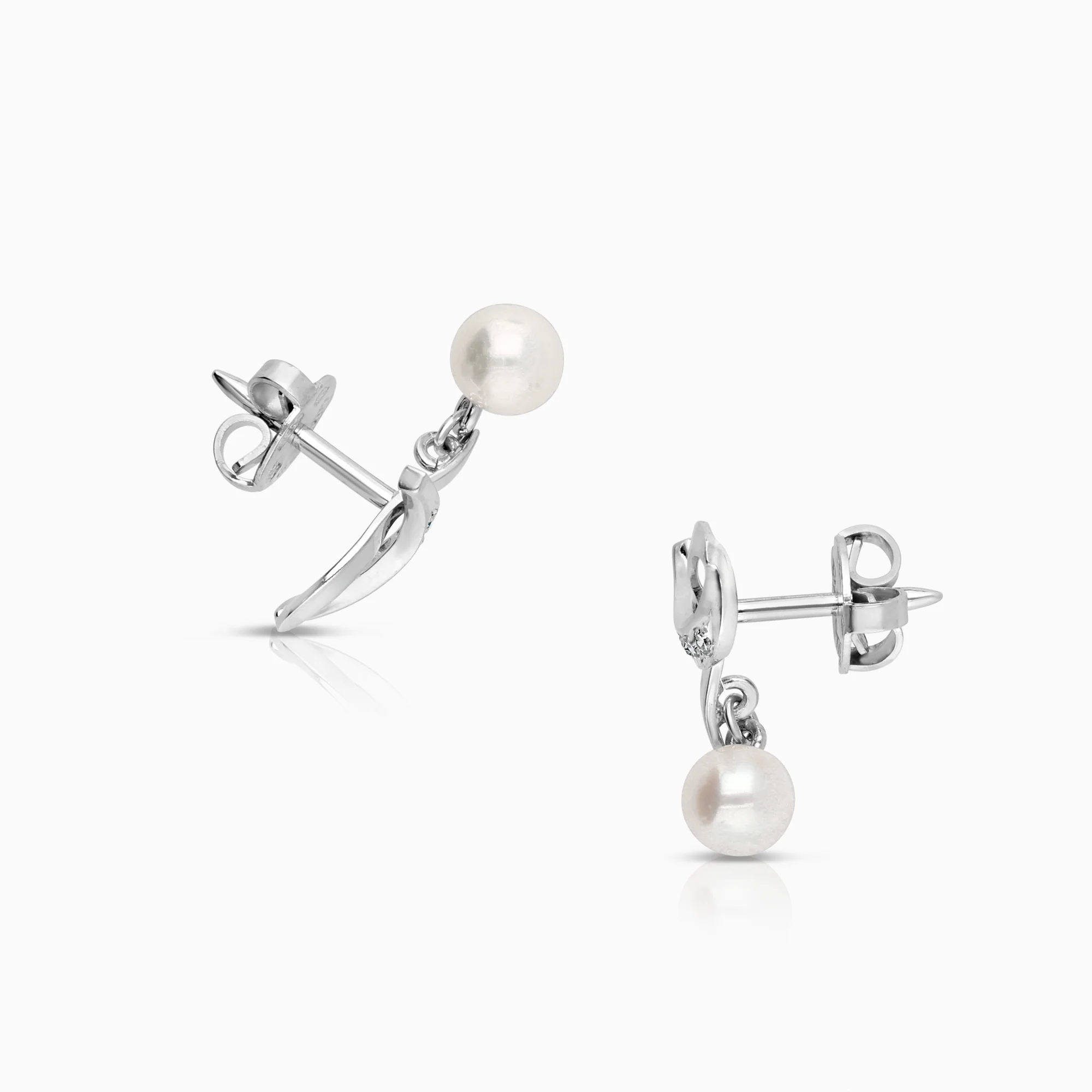 Diamond earrings with pearls 2.03g 18K white gold - Image 2