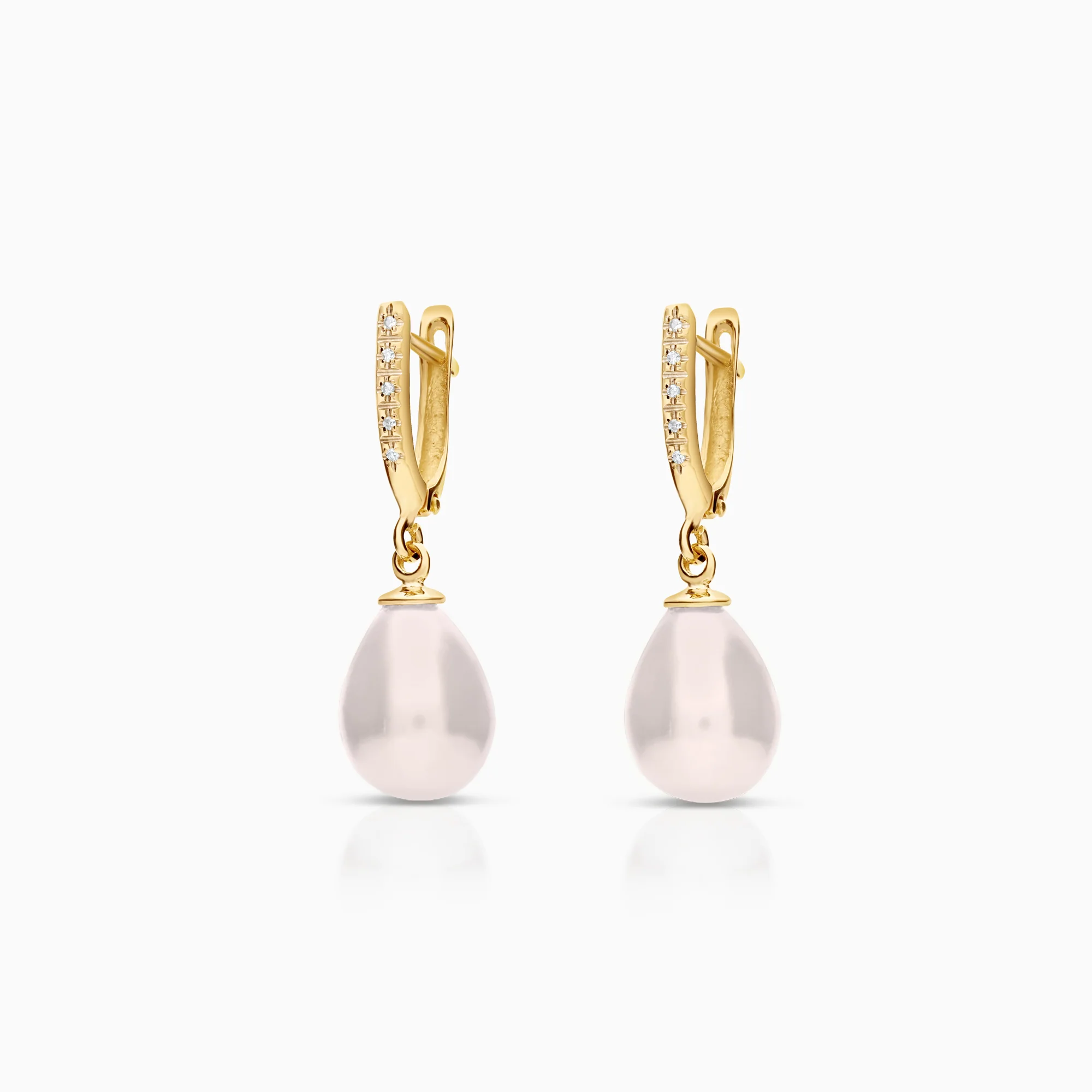 Diamond earrings with imitation pearls 0.02ct 14K gold