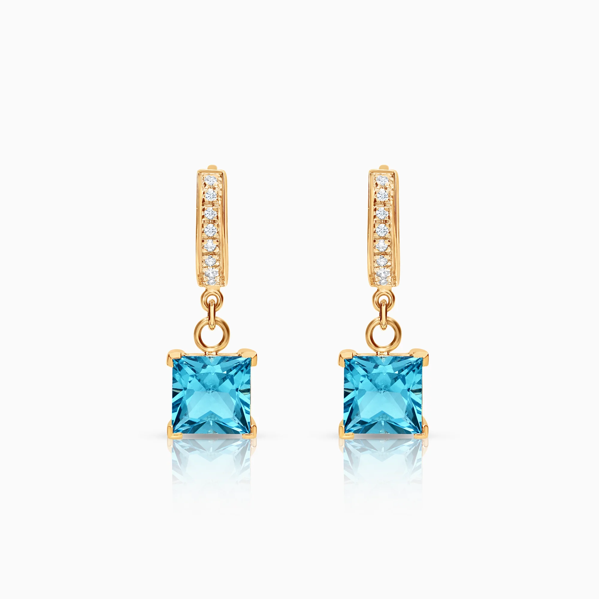 Diamond earrings with blue cubic 0.09ct 18K gold