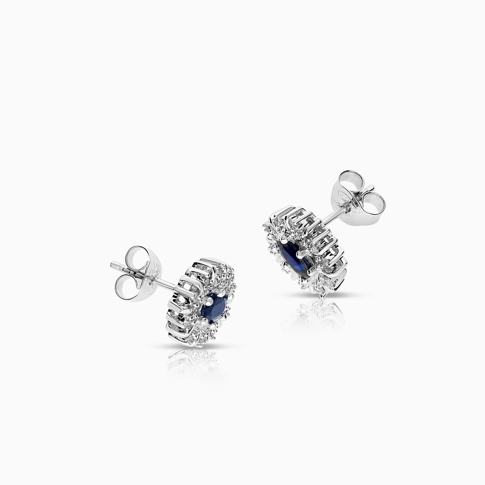 Diamond earrings with blue sapphires 0.10ct 18K white gold - Image 2