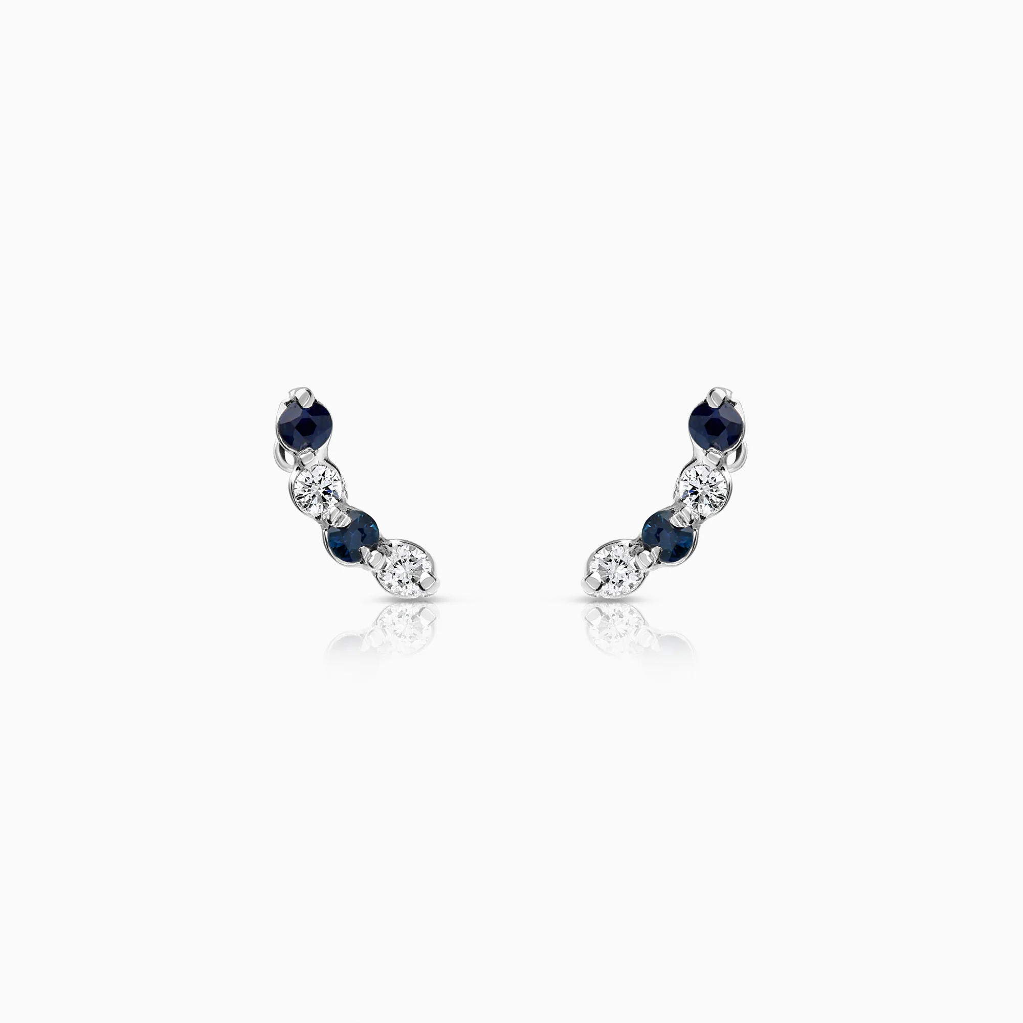 Diamond earrings with blue sapphires 0.12ct 18K white gold