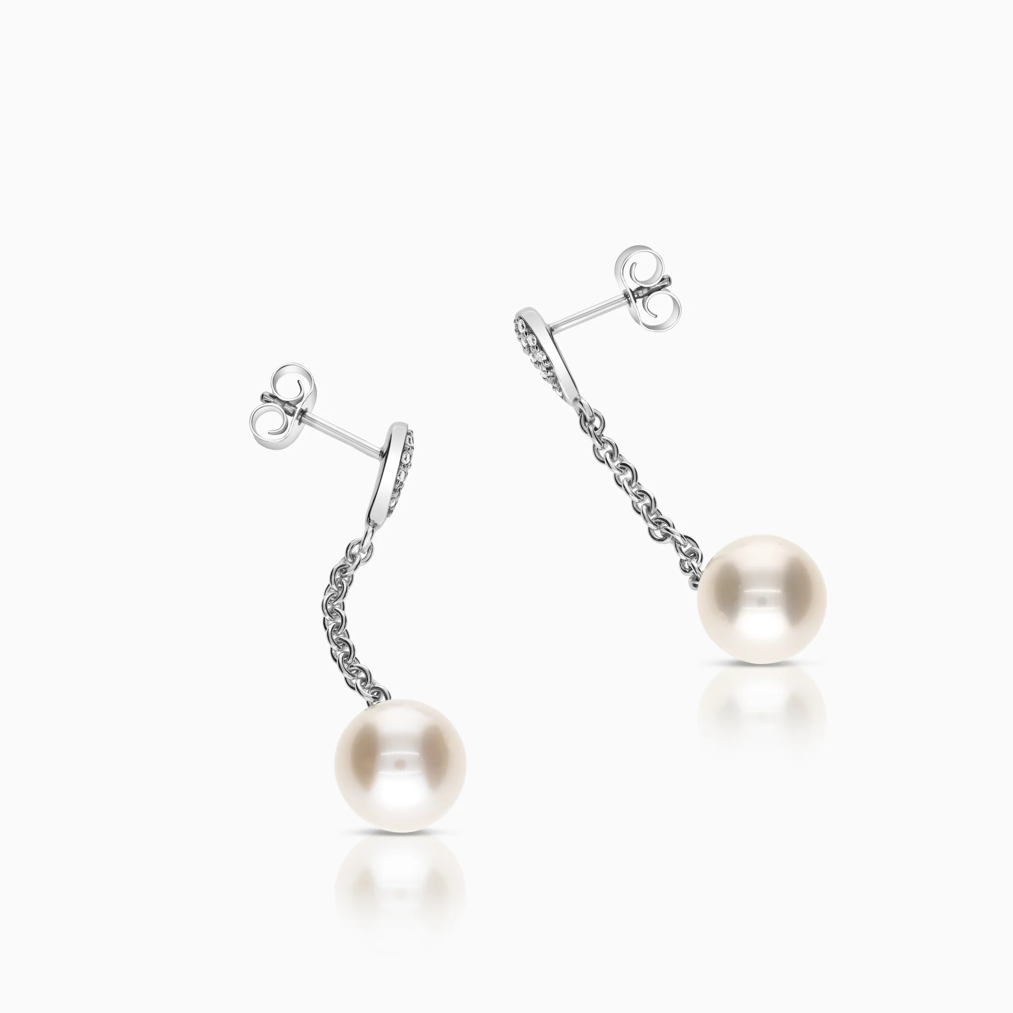Diamond earrings with pearls 0.11ct 18K white gold - Image 2