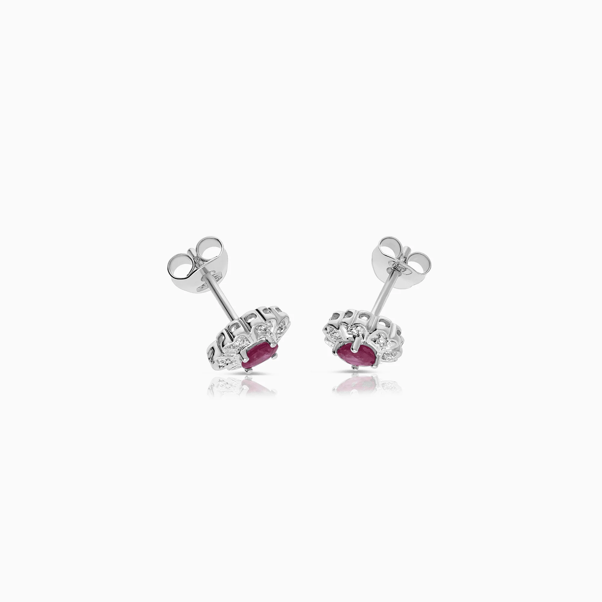 Diamond earrings with red rubies 0.04ct 18K white gold - Image 2
