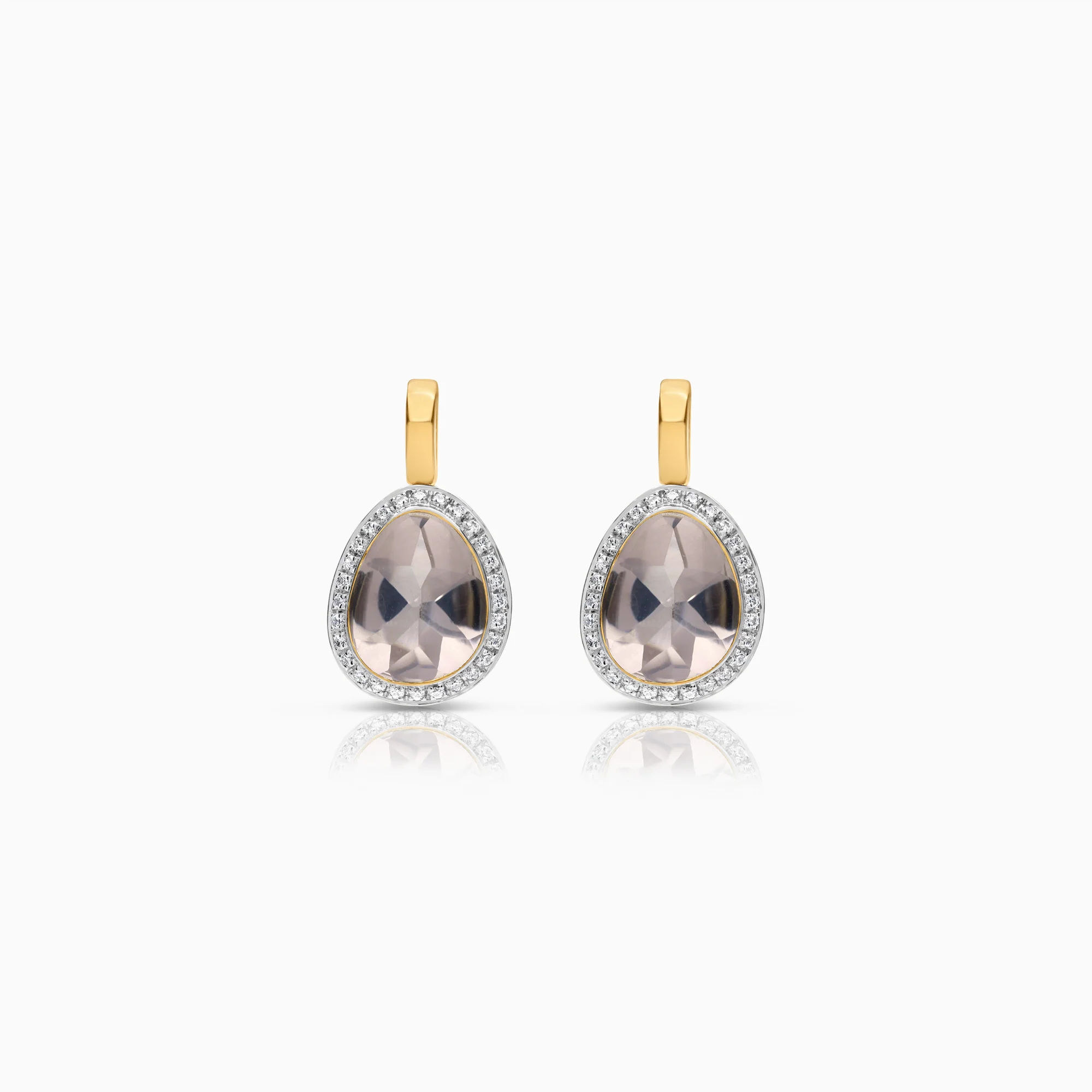 Diamond earrings with rose quartz 0.22ct 18K gold