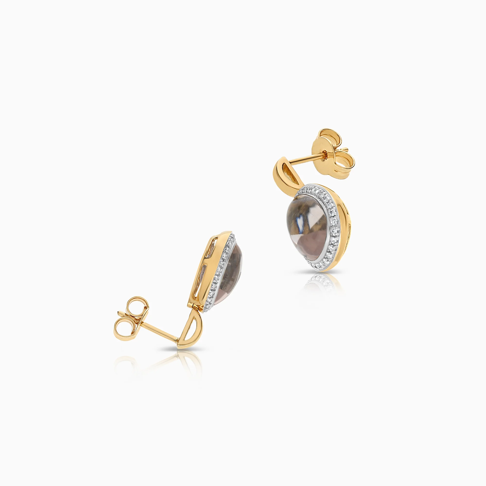 Diamond earrings with rose quartz 0.22ct 18K gold - Image 2